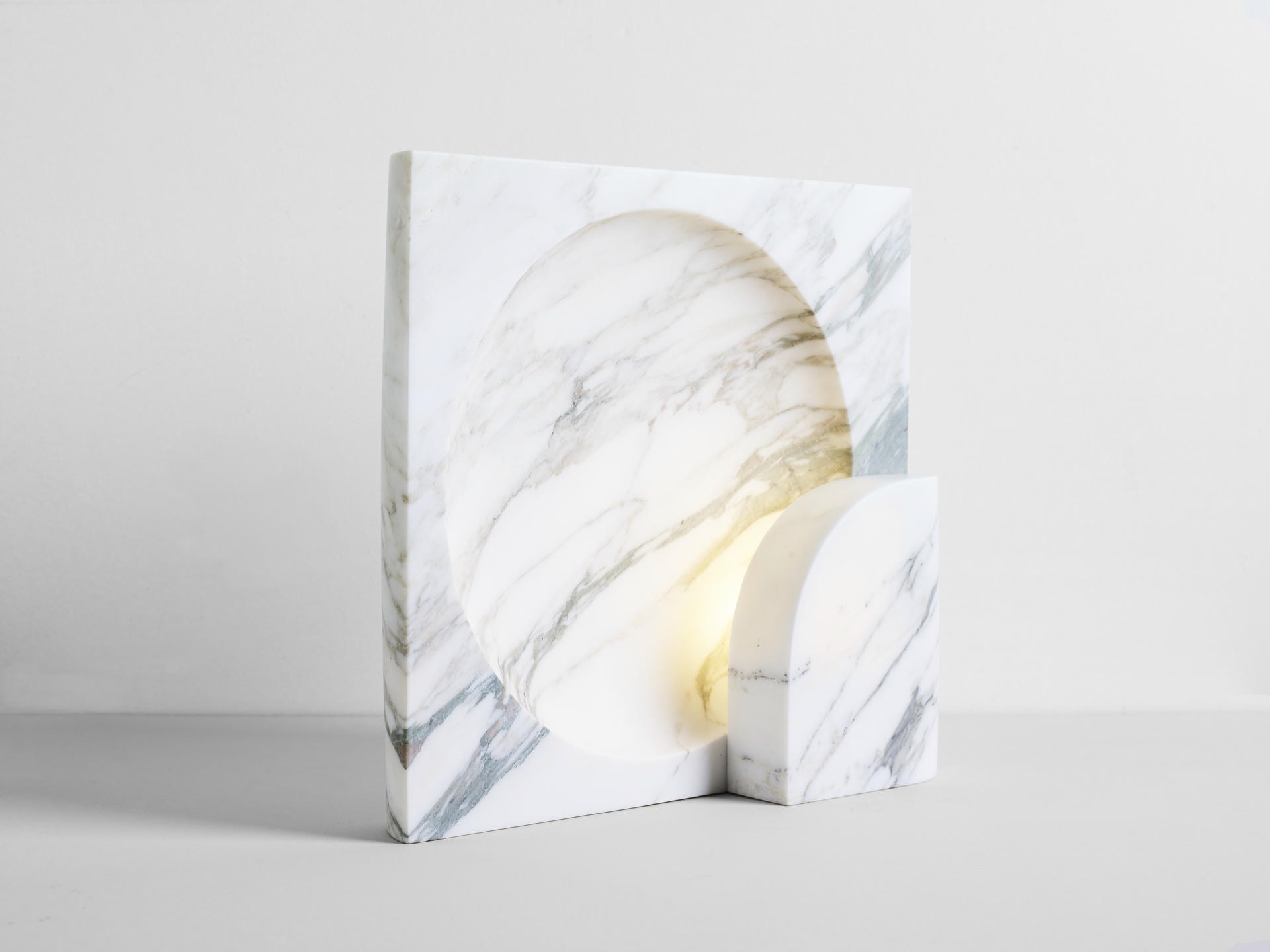 Quarter Circle and Square White Calacatta Block Sconce by Henry Wilson 5