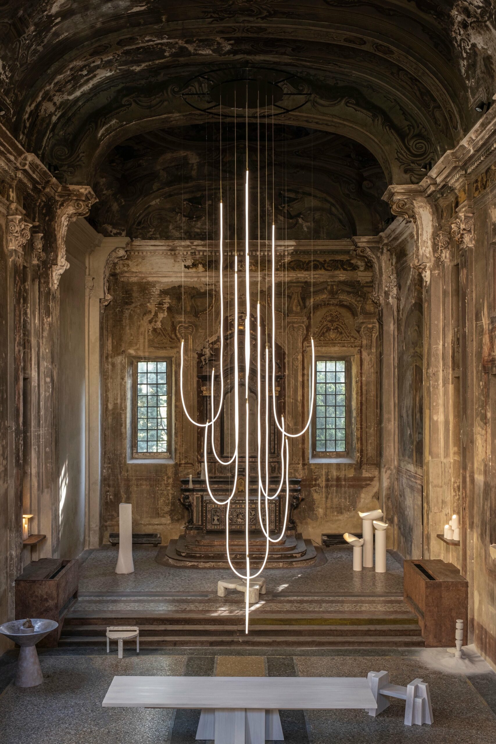 Unique Cascade Satin Brass Contemporary Light Pendant by Morghen Studio 5