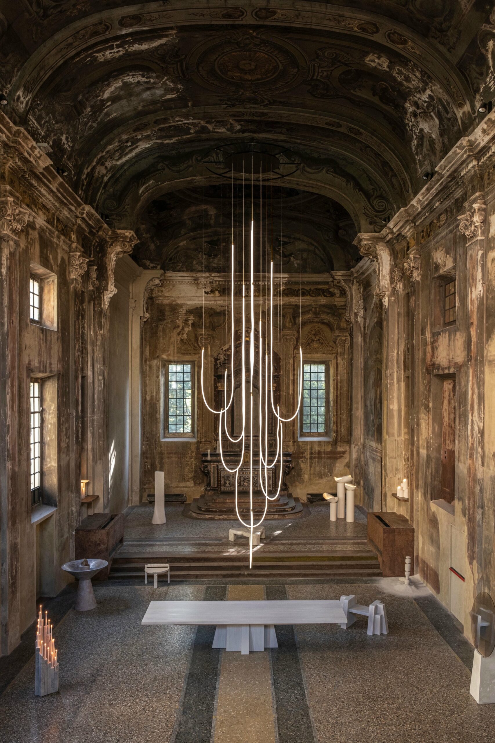 Unique Cascade Satin Brass Contemporary Light Pendant by Morghen Studio 6