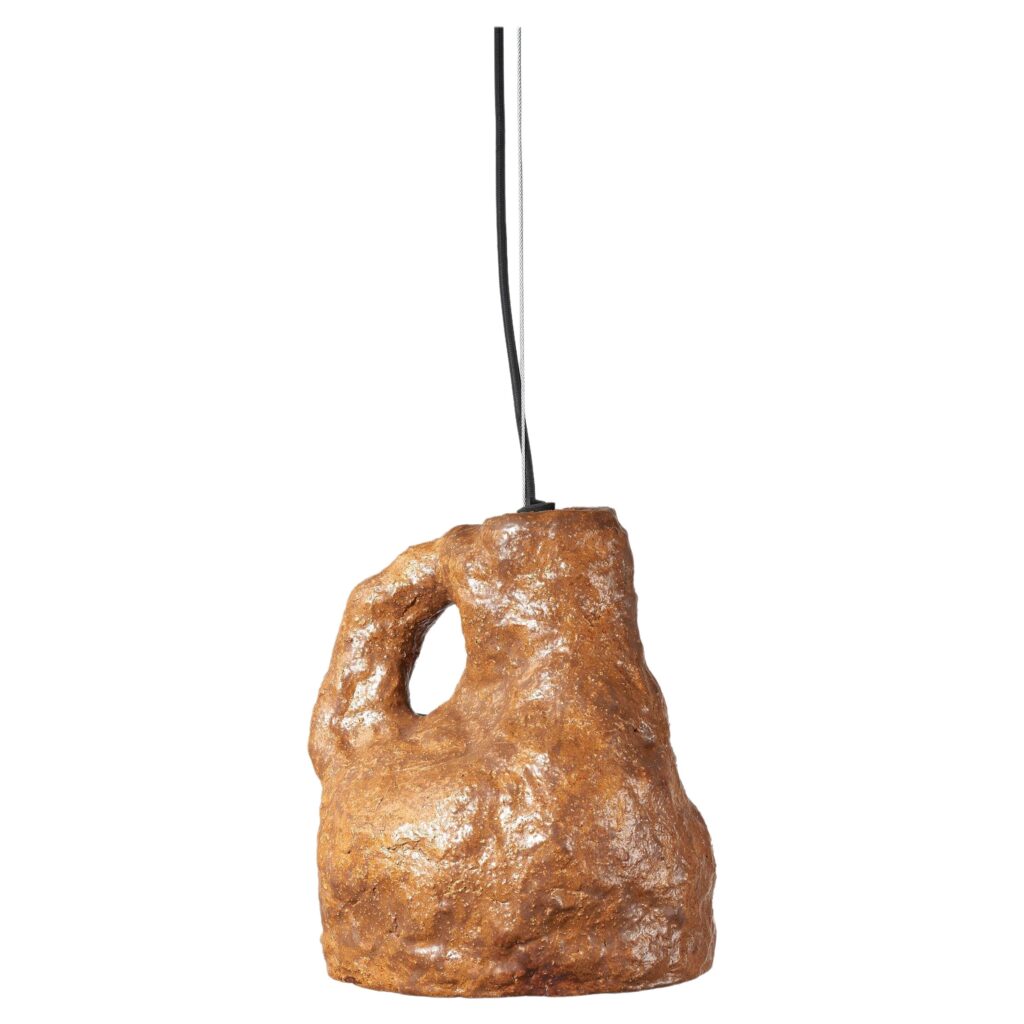 Contemporary Rough Form Dual Ceramic Lamp Brown Medium by Willem Van Hooff 1