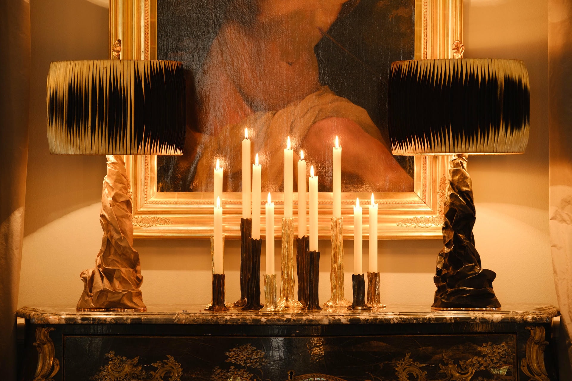 Dark Patina Arbor 4 Piece Set of Candlesticks by Studio Palatin 4