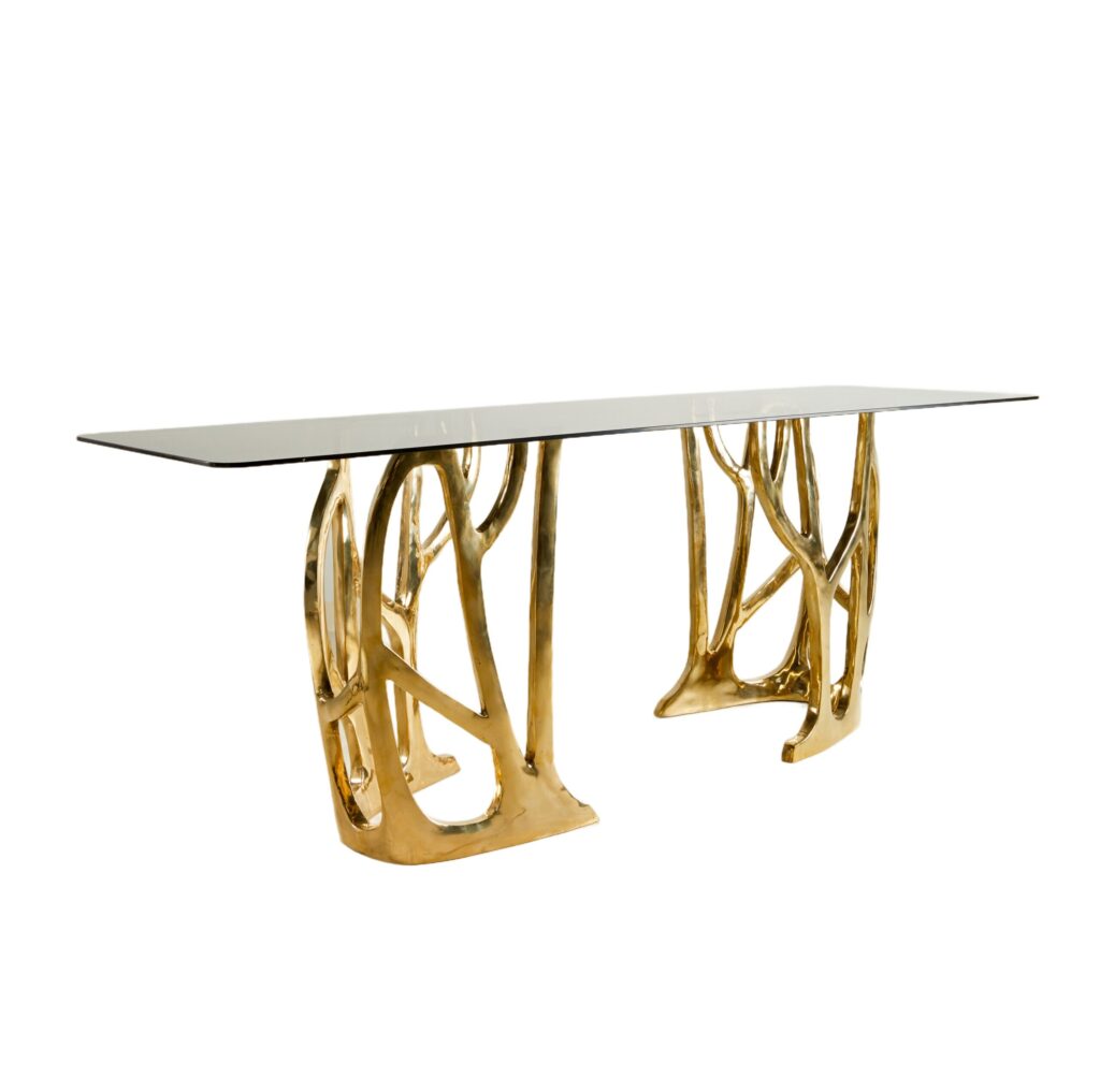 Brass Sculpted Console Table, Galaxy, Misaya 1