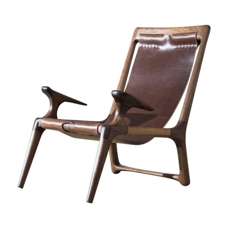 Leather and wood top sling chair