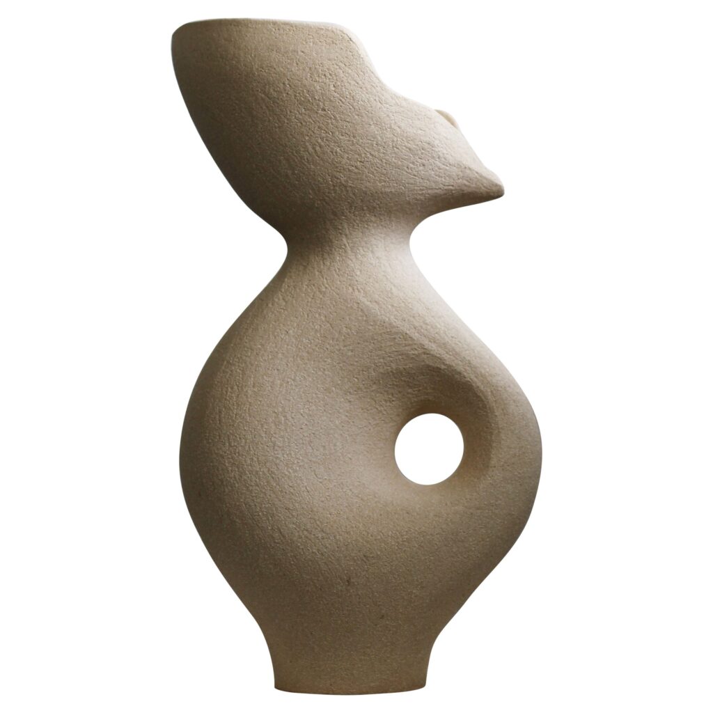 Cream White Stoneware Exo Table Lamp by Abid Javed 1