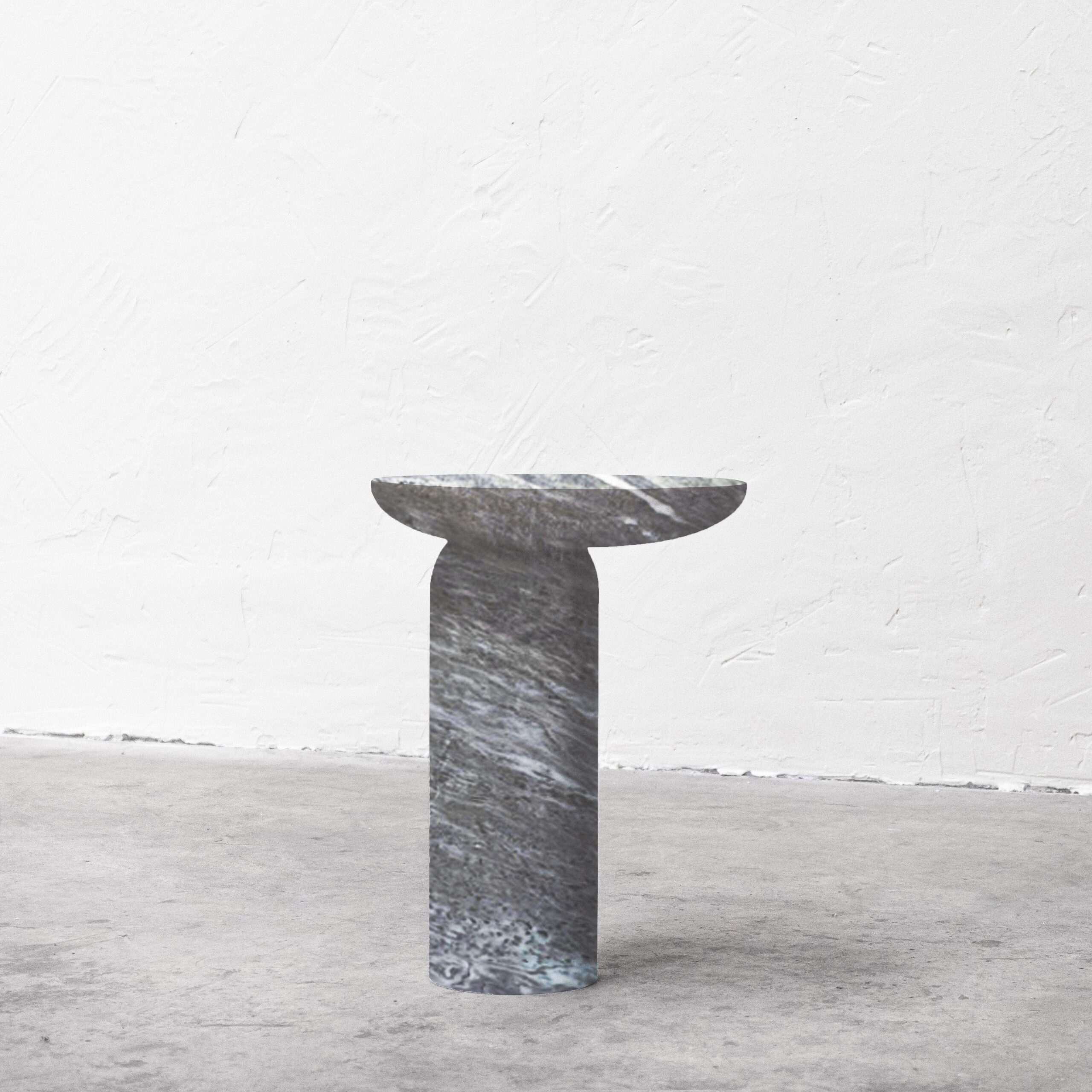 Decomplexe, Dark Grey Marble Side Table Sculpted by Frederic Saulou 2