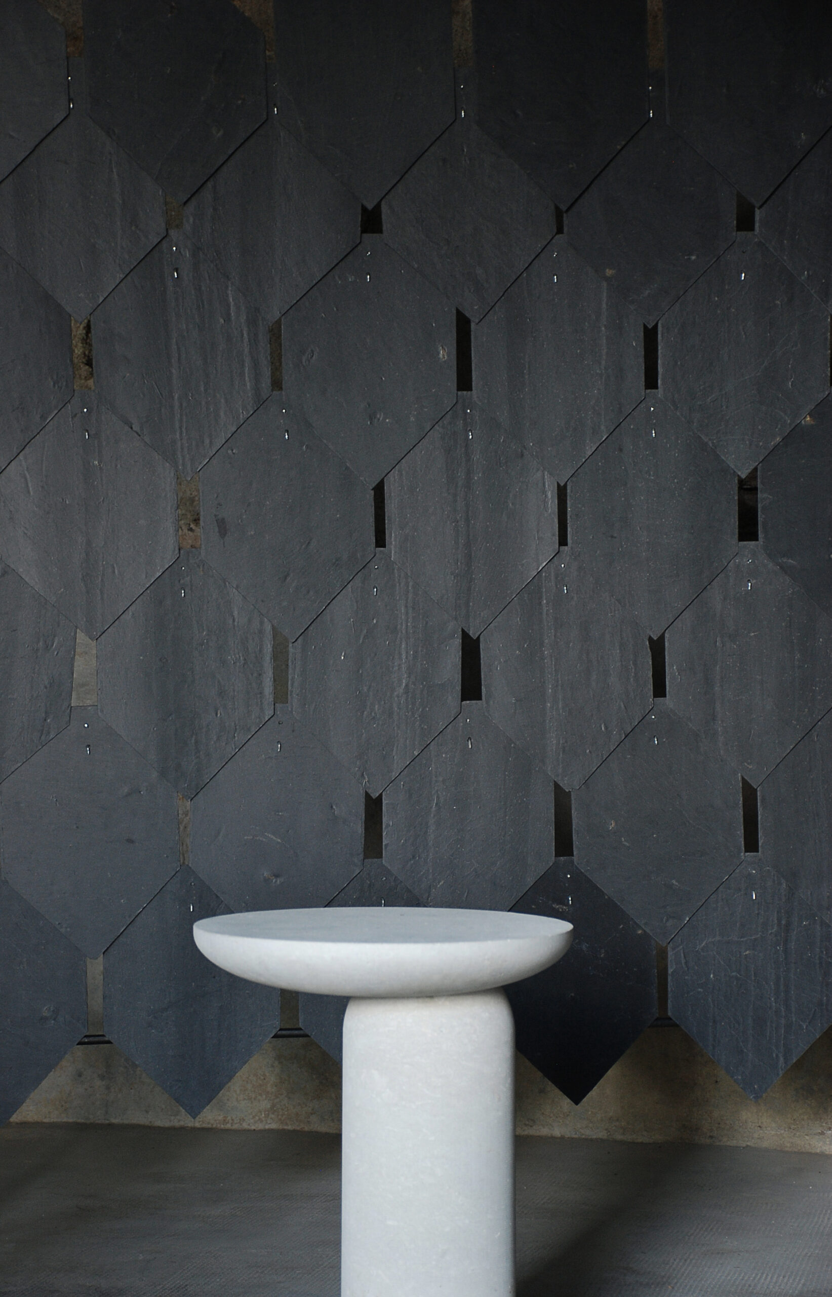 Decomplexe, Dark Grey Marble Side Table Sculpted by Frederic Saulou 5