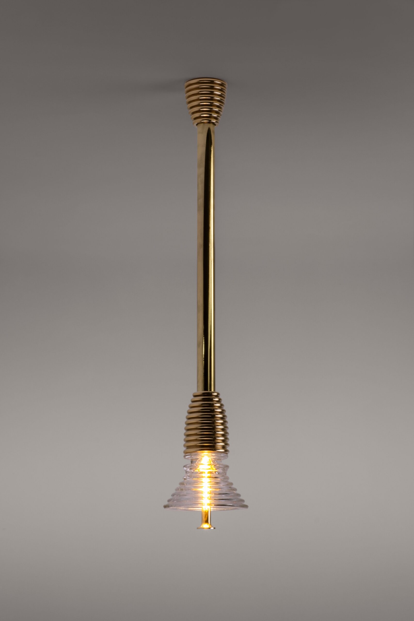Insulator A Clear Glass and Polished Brass Pendant Light by Novocastrian 2