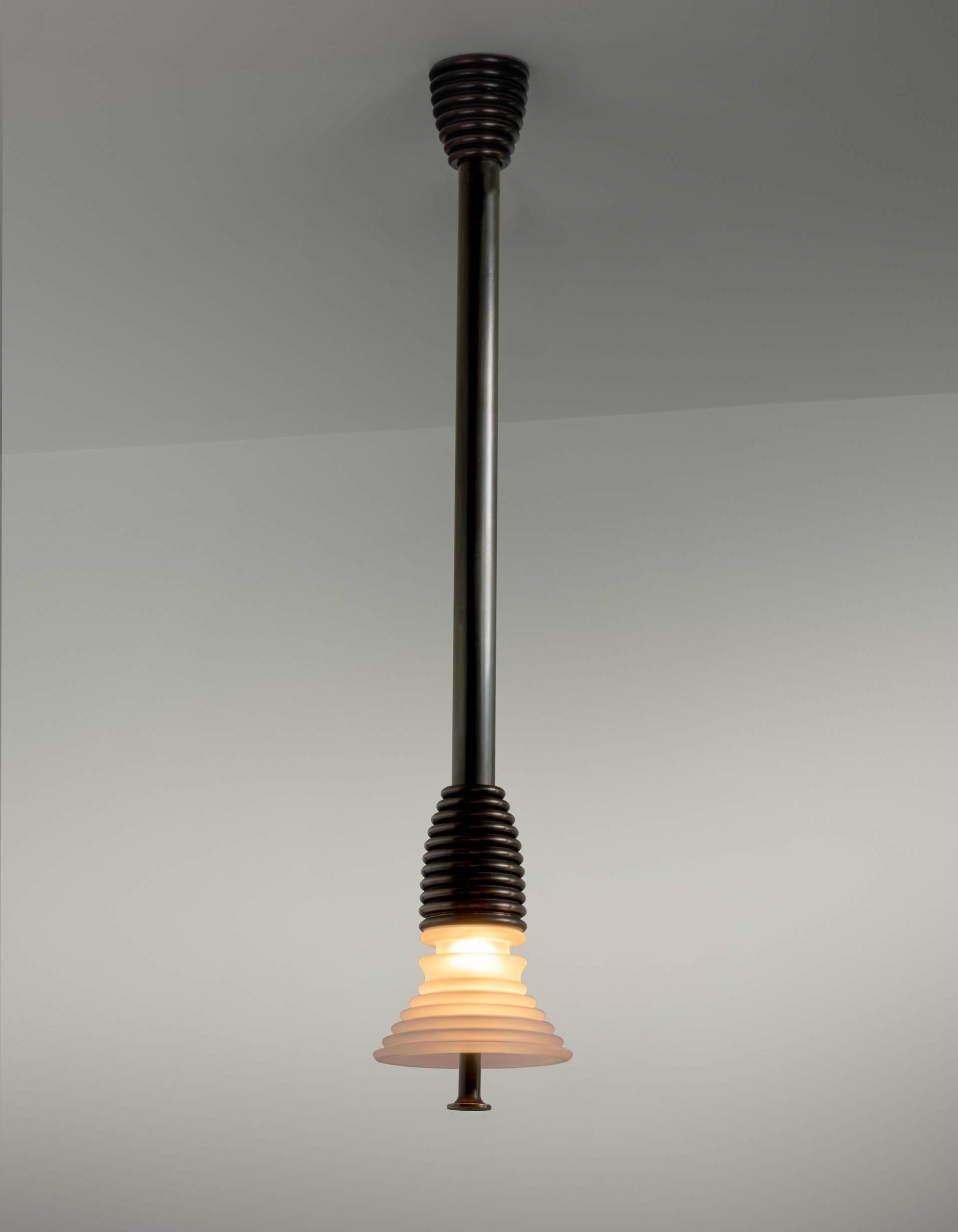 Insulator A Frosted Glass and Dark Brass Pendant Light by Novocastrian 5