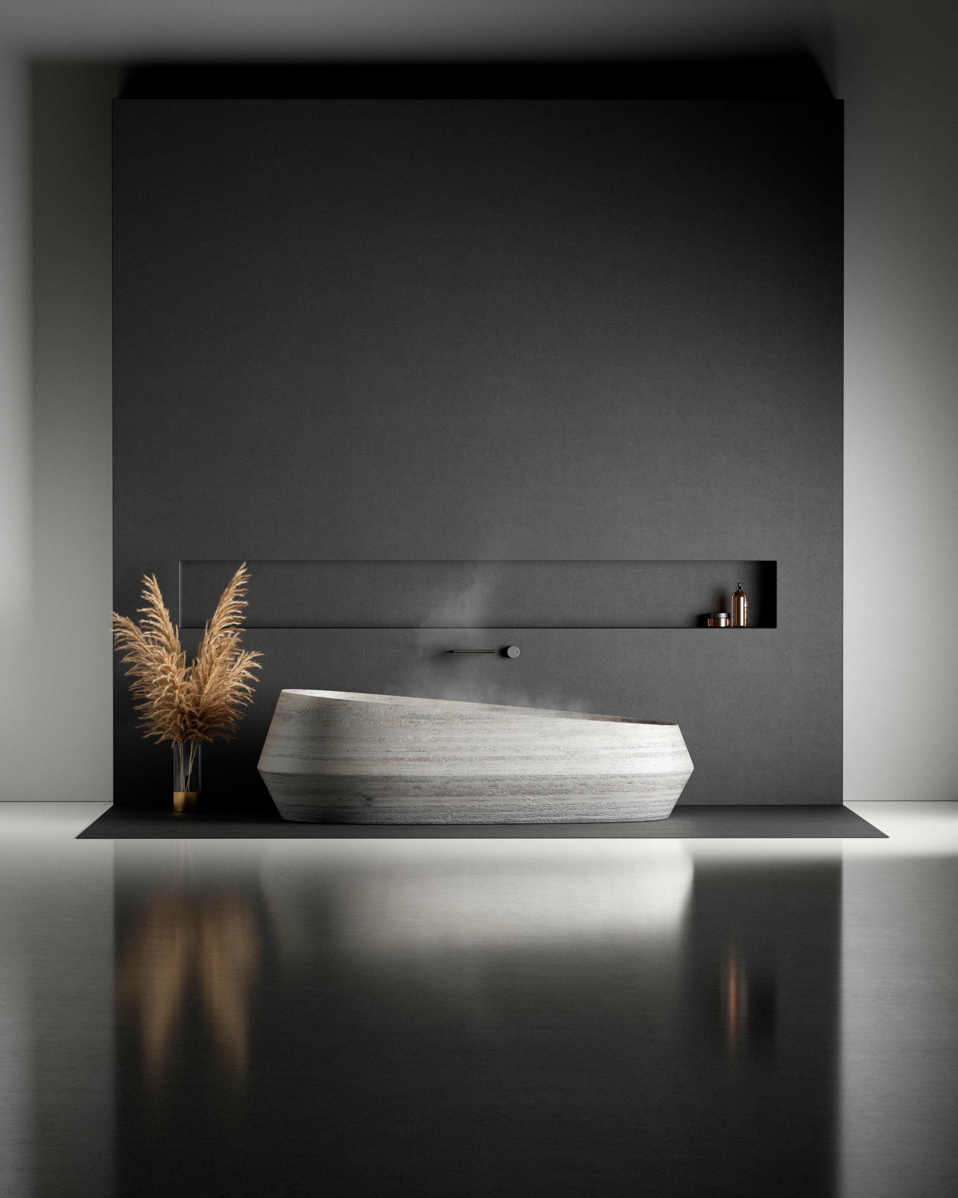 Oval Rosso Francia Marble Contemporary Luxury Bath Tub By Serafini 11