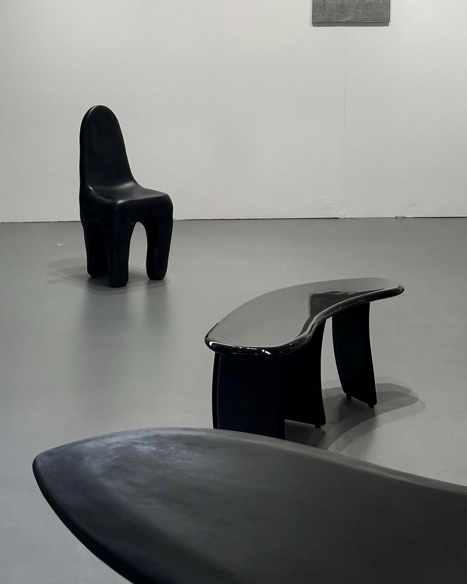 Contemporary Design High Lacquered Black Ash Wood Bench by kar 12