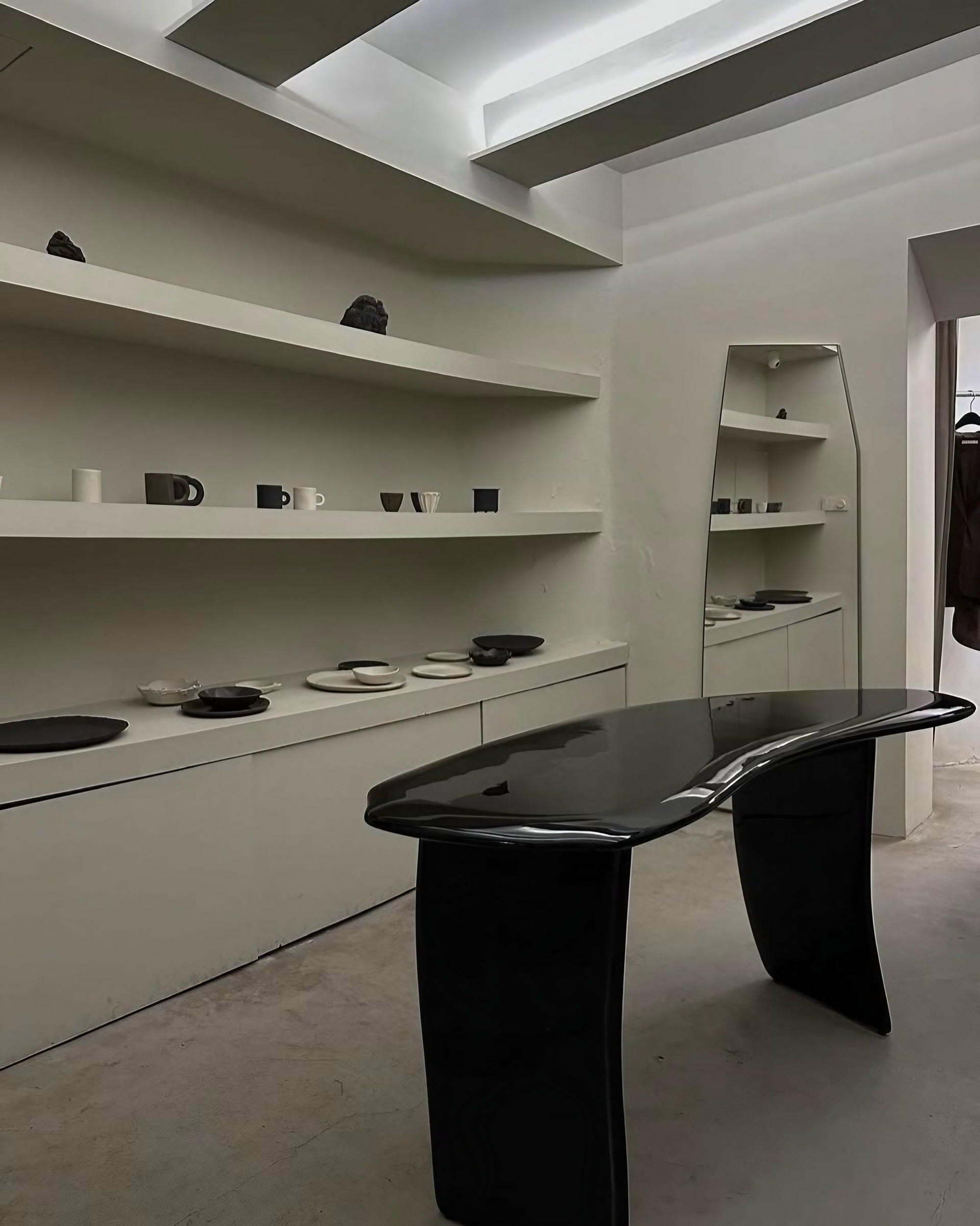 Contemporary Design High Lacquered Black Ash Wood Bench by kar 14
