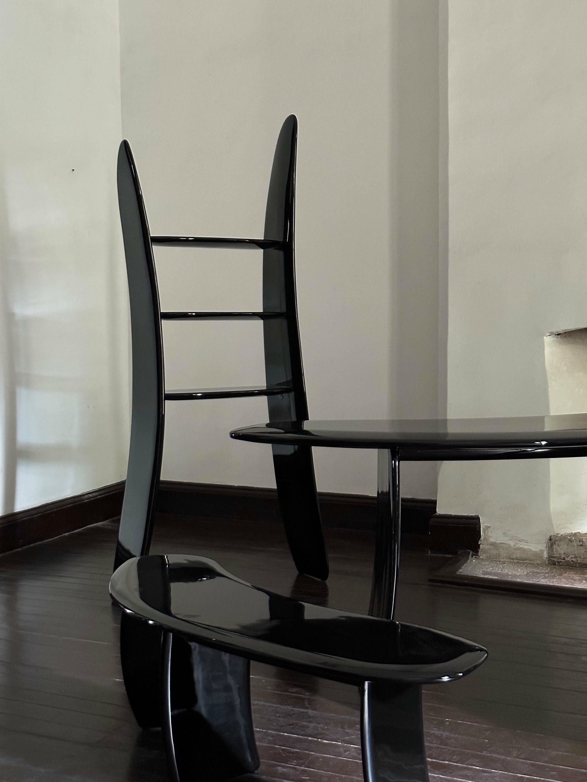 Contemporary Design High Lacquered Black Ash Wood Bench by kar 7