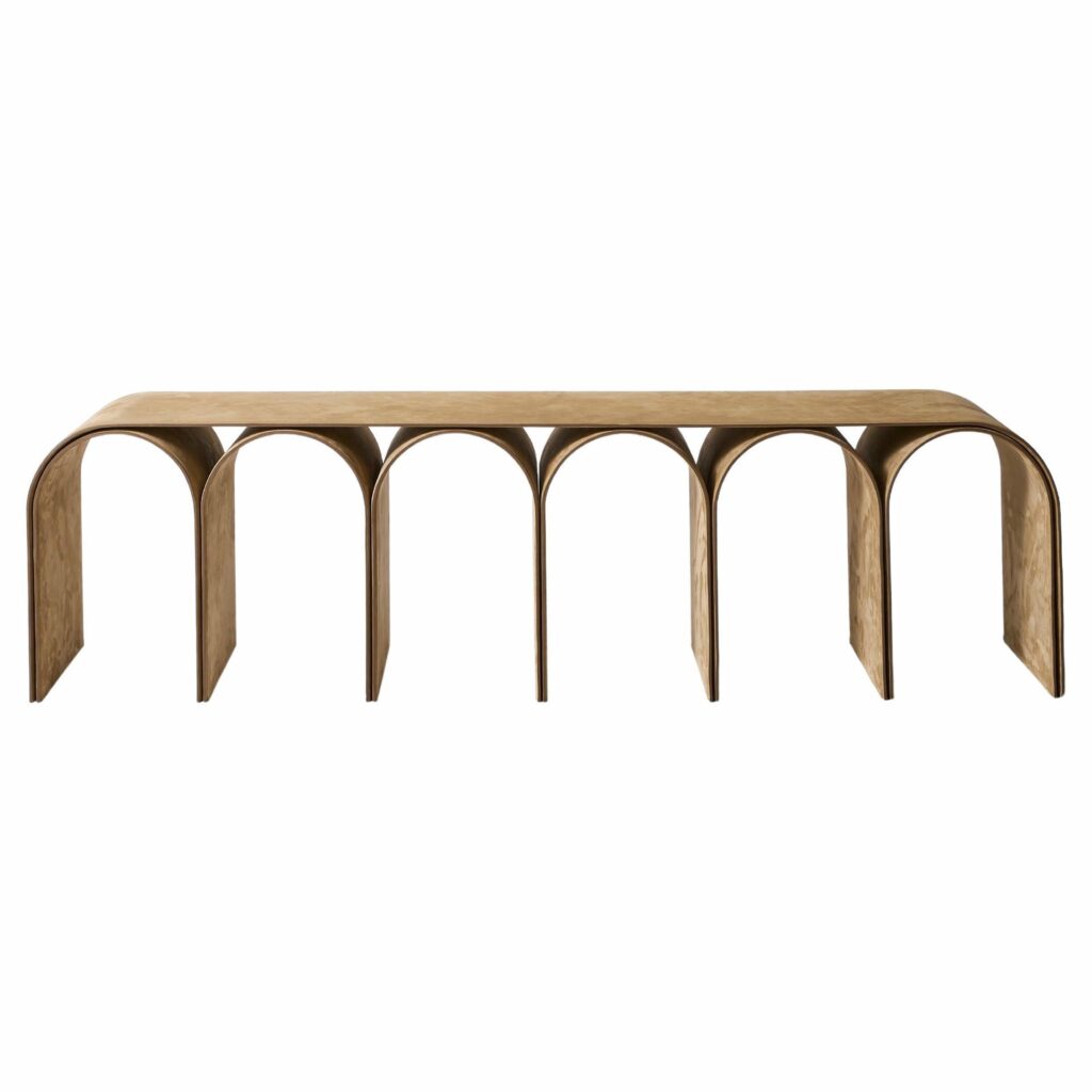 Contemporary Nabuk Gold Arch Low Bench by Pietro Franceschini 1
