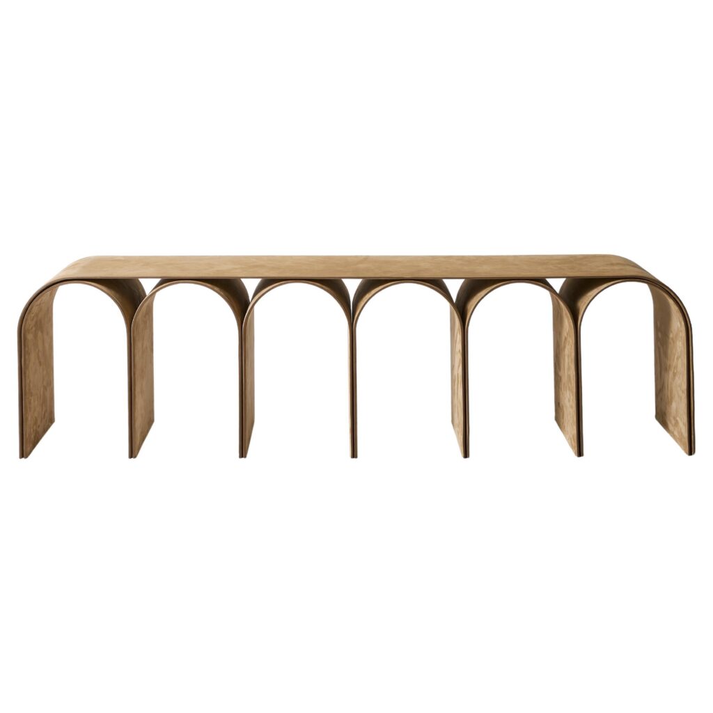 Contemporary Nabuk Gold Arch Low Bench by Pietro Franceschini 1
