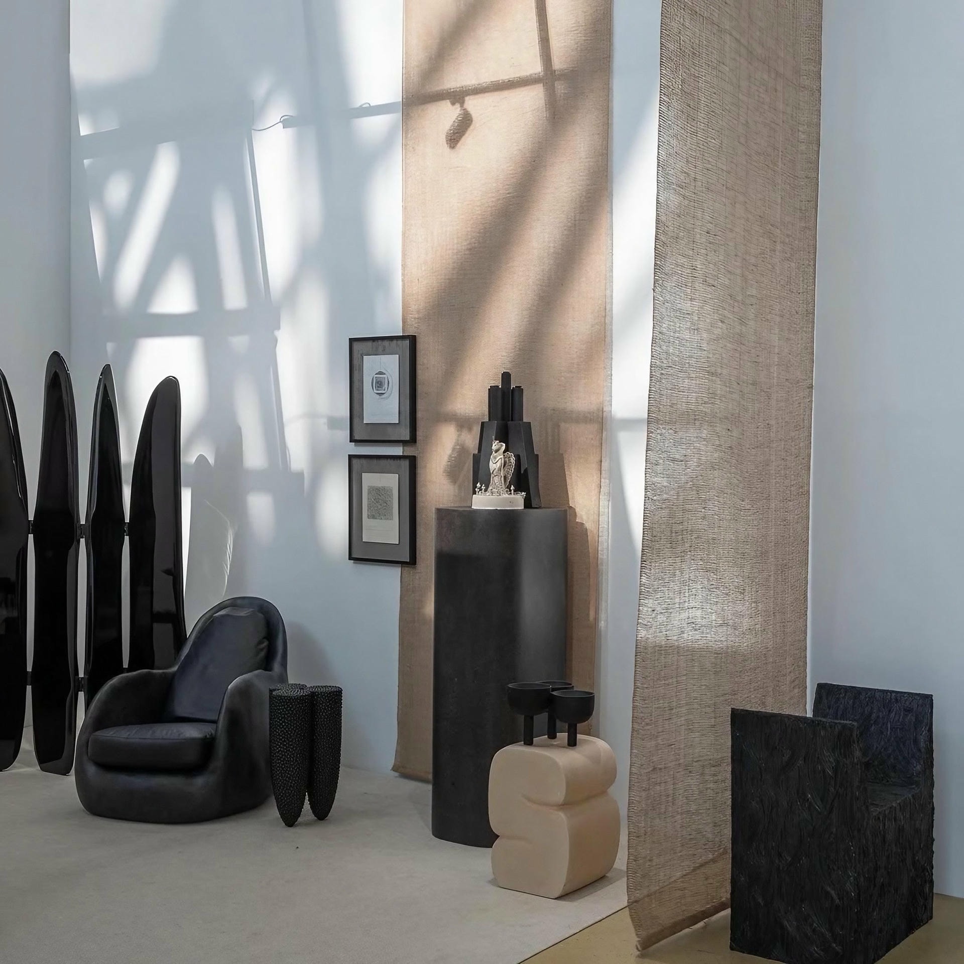 Fence Like Structure Contemporary High Lacquered Black Ash Wood Screen by kar 11
