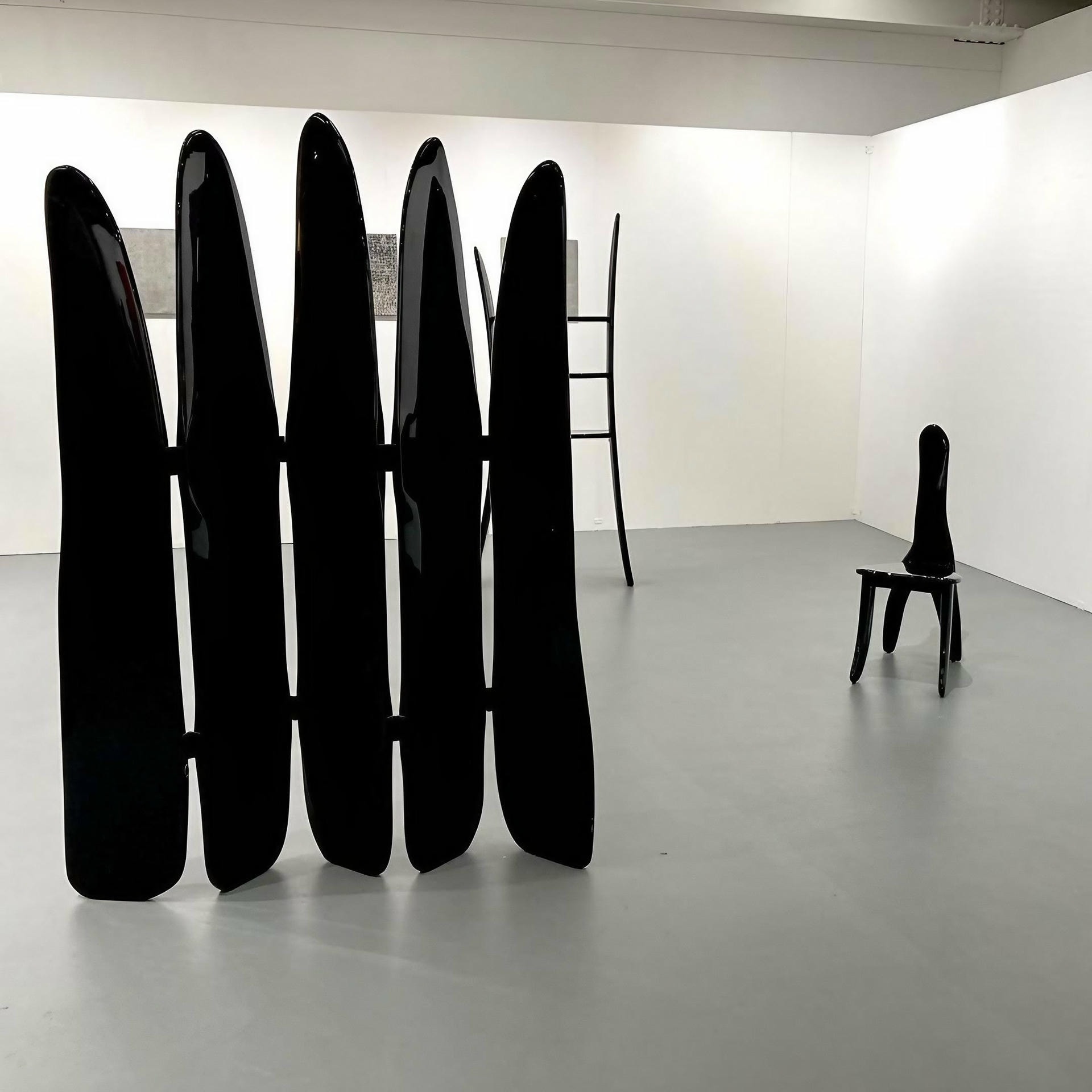 Fence Like Structure Contemporary High Lacquered Black Ash Wood Screen by kar 14
