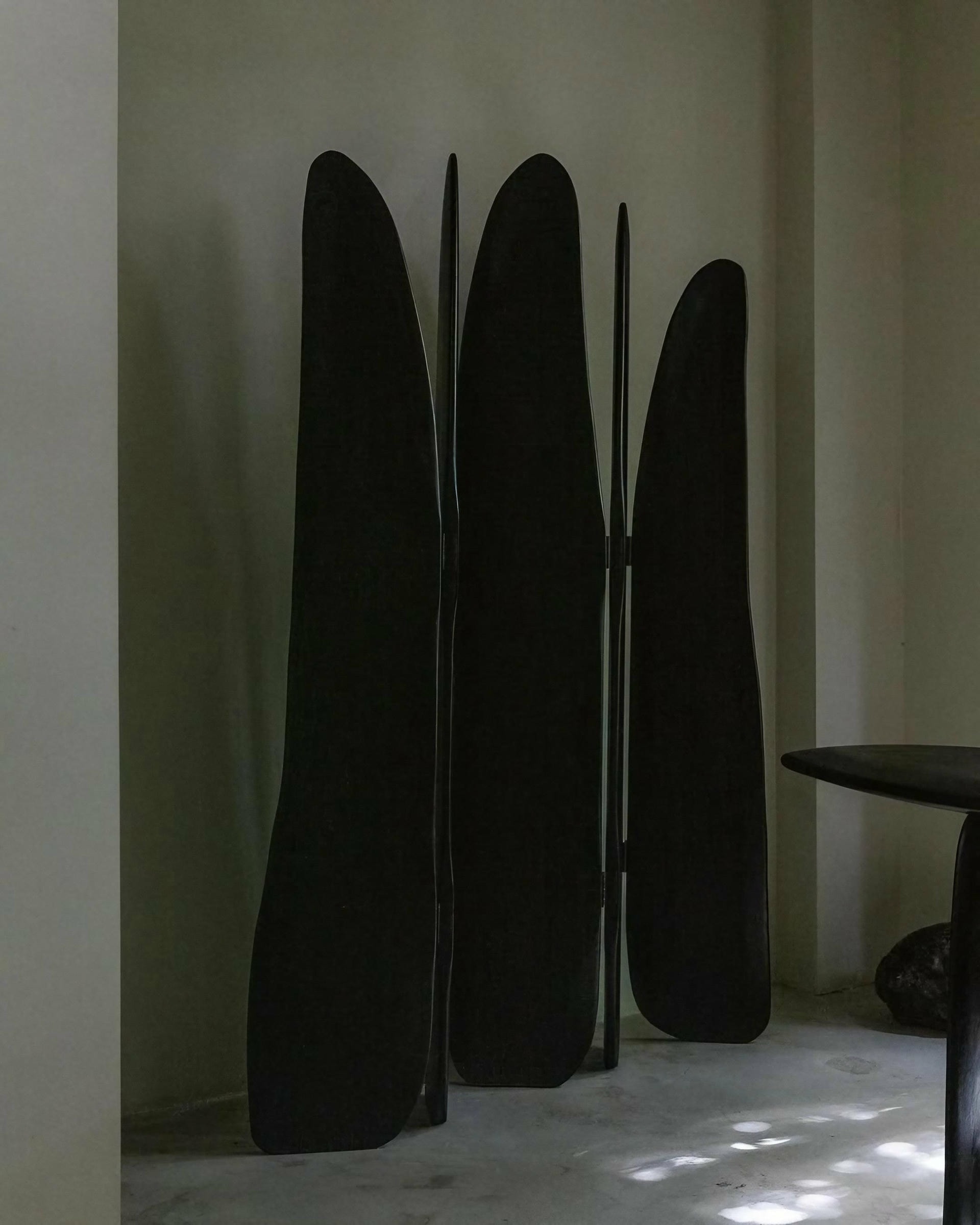 Fence Like Structure Contemporary High Lacquered Black Ash Wood Screen by kar 15