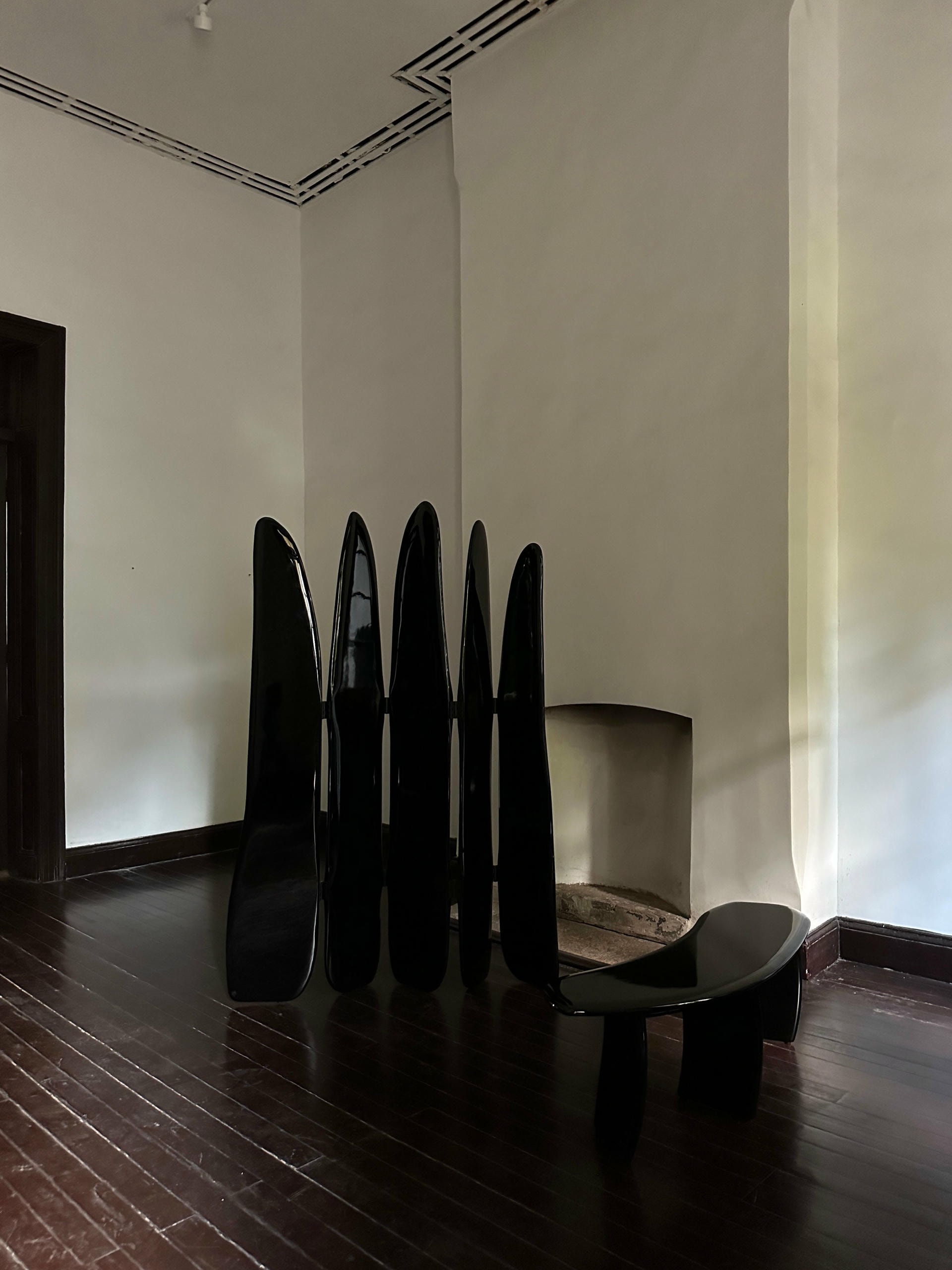 Fence Like Structure Contemporary High Lacquered Black Ash Wood Screen by kar 7