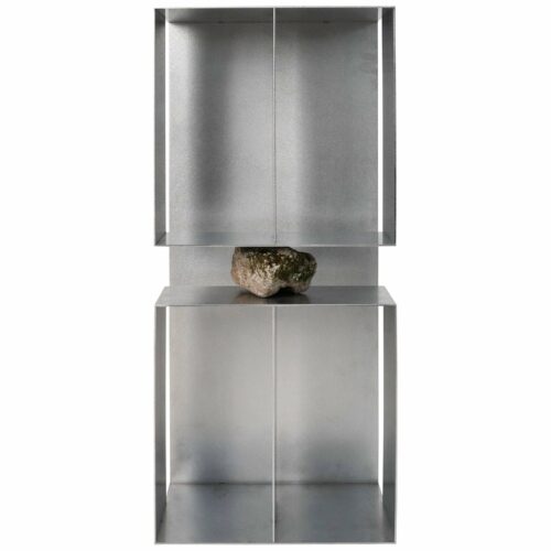 Interconnected Rectangular Prisms Stainless Steel Shelf with Stone by Lee Sisan 1