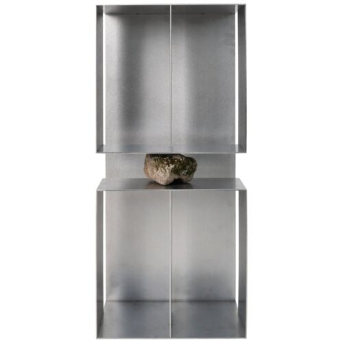 Interconnected Rectangular Prisms Stainless Steel Shelf with Stone by Lee Sisan 1