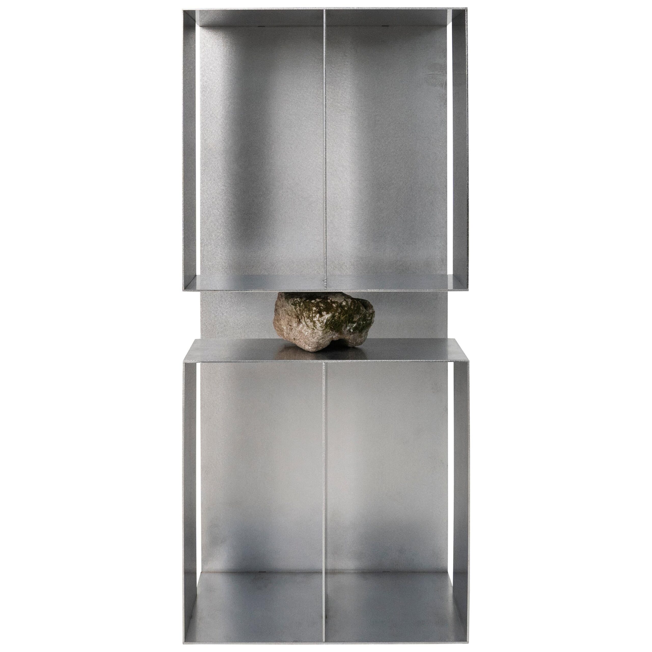 Interconnected Rectangular Prisms Stainless Steel Shelf with Stone by Lee Sisan 1