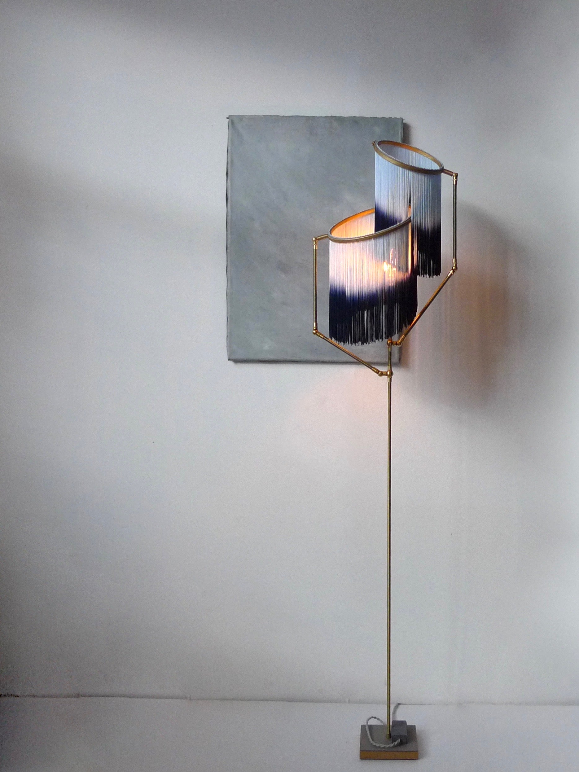No22 C Blue Charme Fringes Dip Dyed Contemporary Floor Lamp Sander Bottinga 4