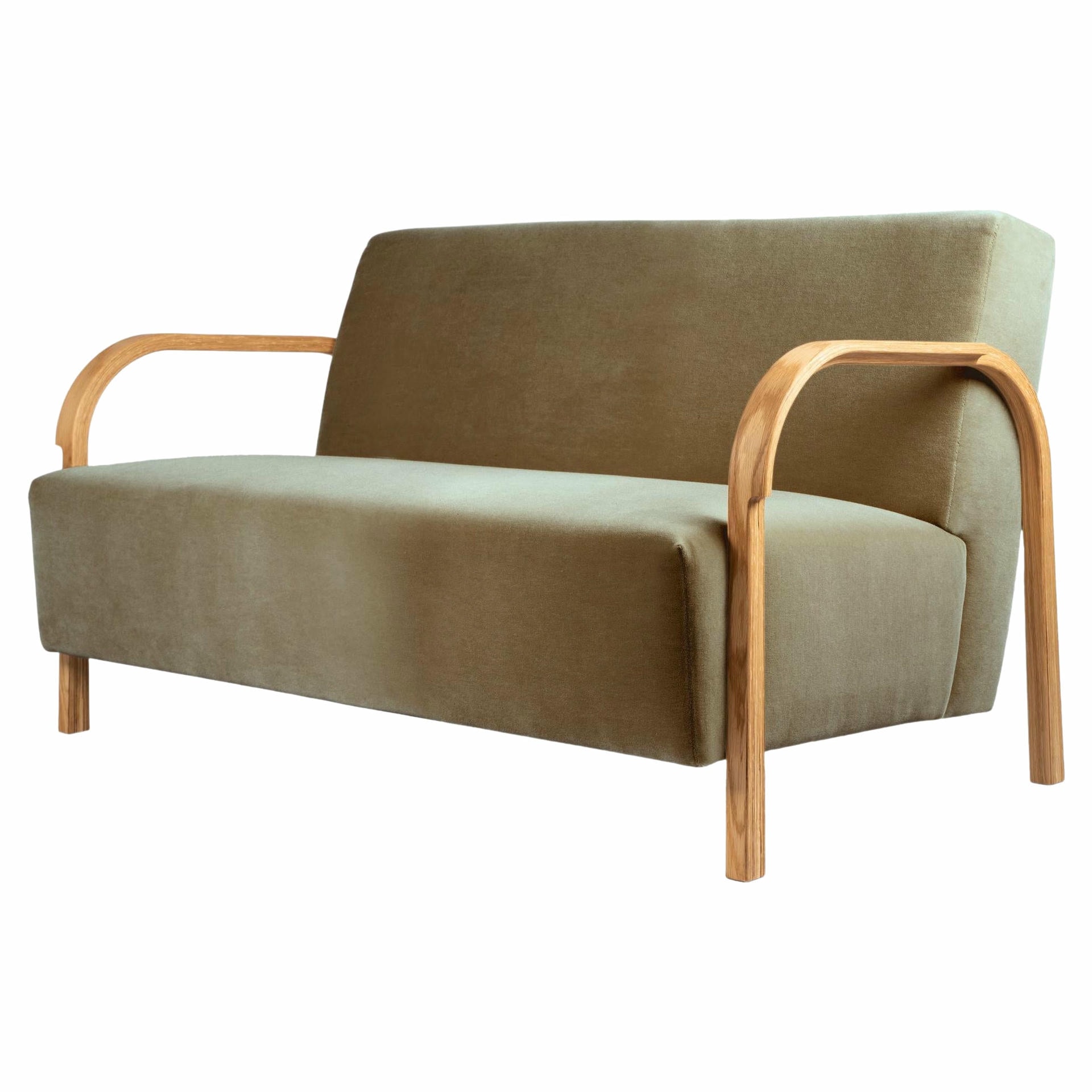ARCH 2 Seater Sofa in Oak and DAWMohair Mcnutt Upholstery by Mazo Design 1