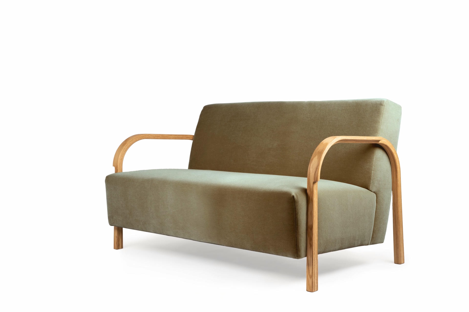 ARCH 2 Seater Sofa in Oak and DAWMohair Mcnutt Upholstery by Mazo Design 2