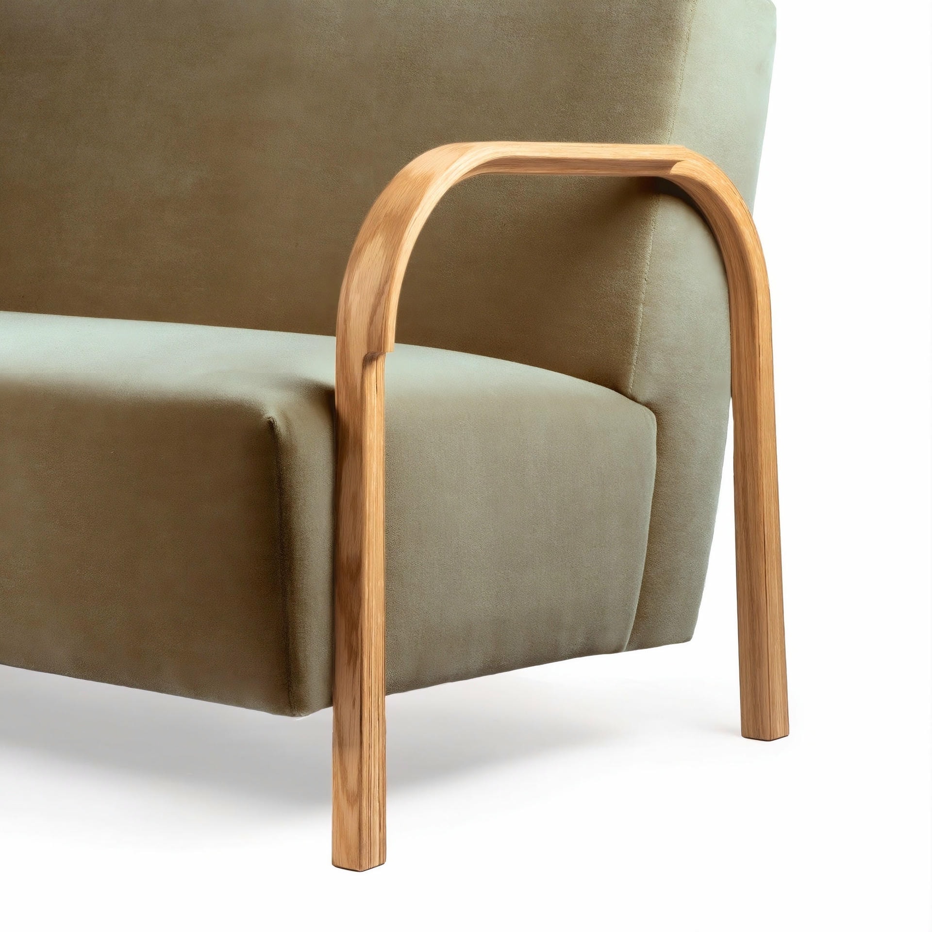 ARCH 2 Seater Sofa in Oak and DAWMohair Mcnutt Upholstery by Mazo Design 3