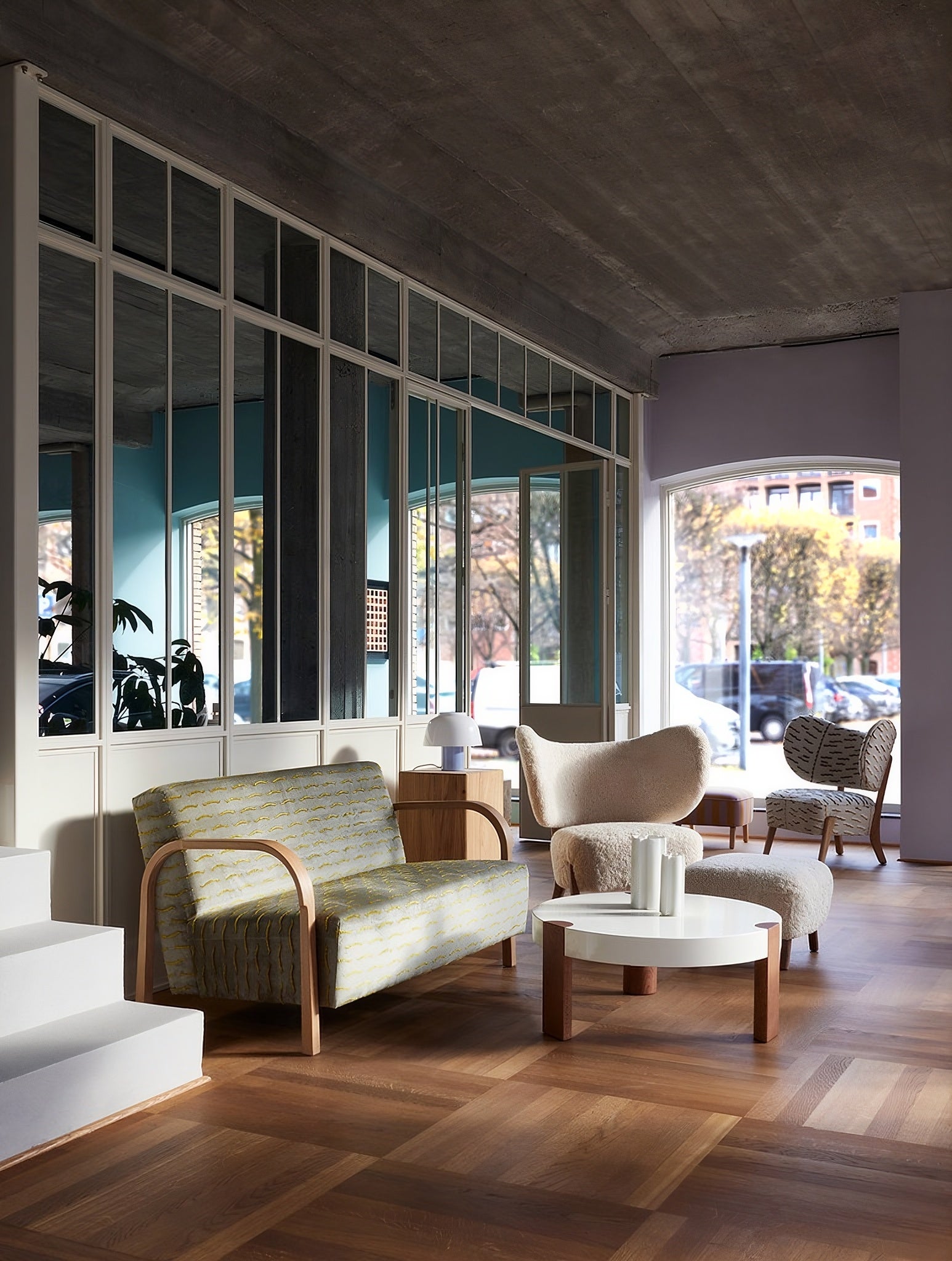 ARCH 2 Seater Sofa in Oak and DAWMohair Mcnutt Upholstery by Mazo Design 6