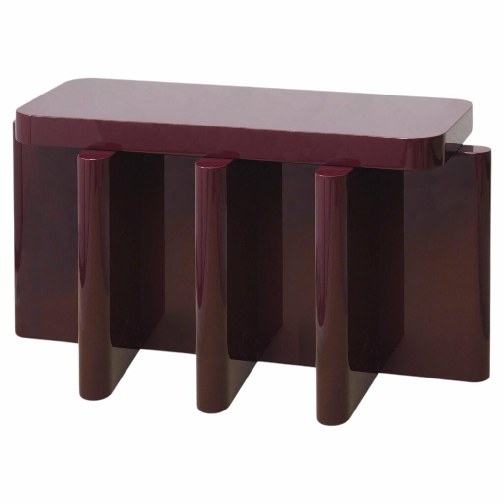 Handcrafted Bordeaux Red Solid Wood Seating Spina B31 Bench by Cara Davide 1