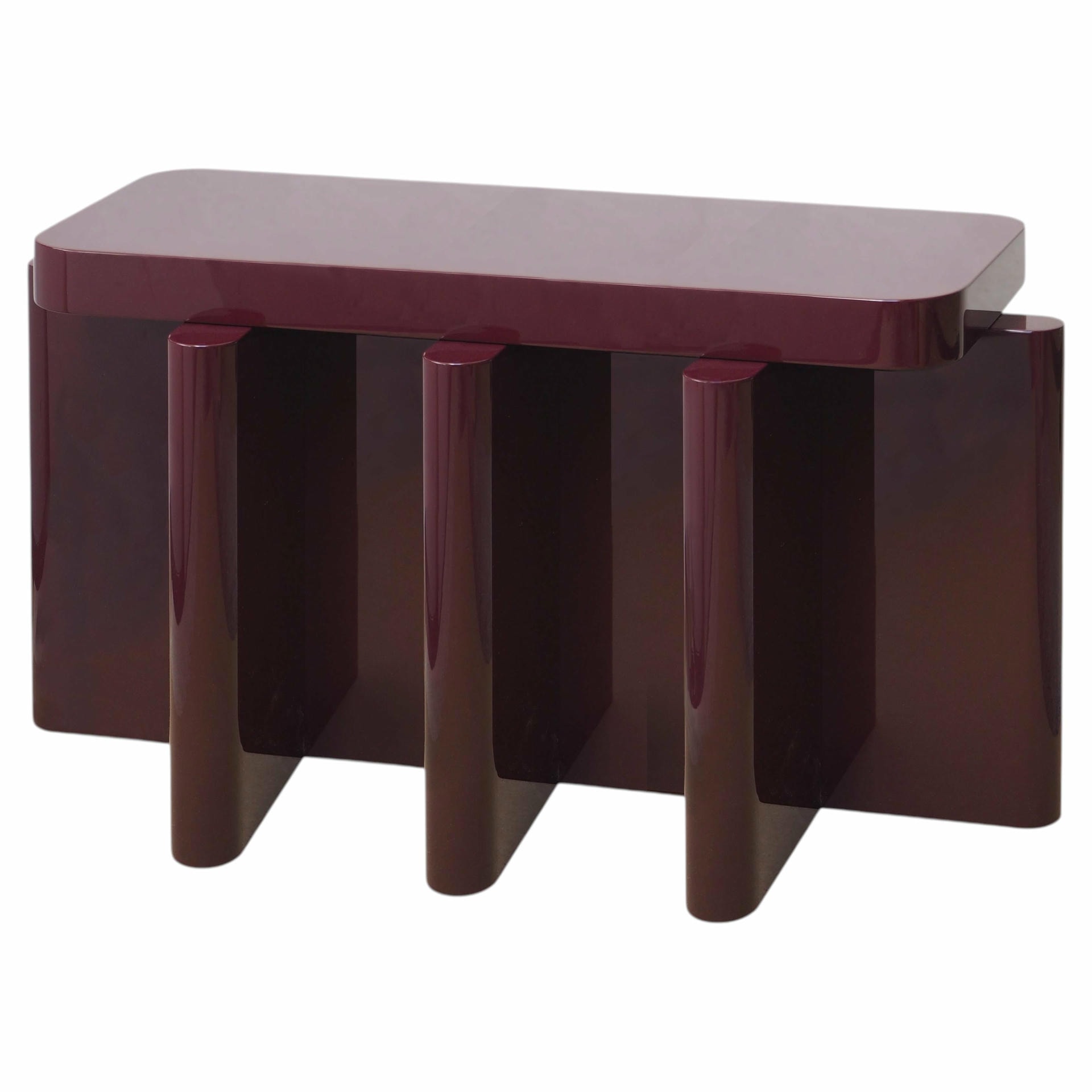Handcrafted Bordeaux Red Solid Wood Seating Spina B31 Bench by Cara Davide 1