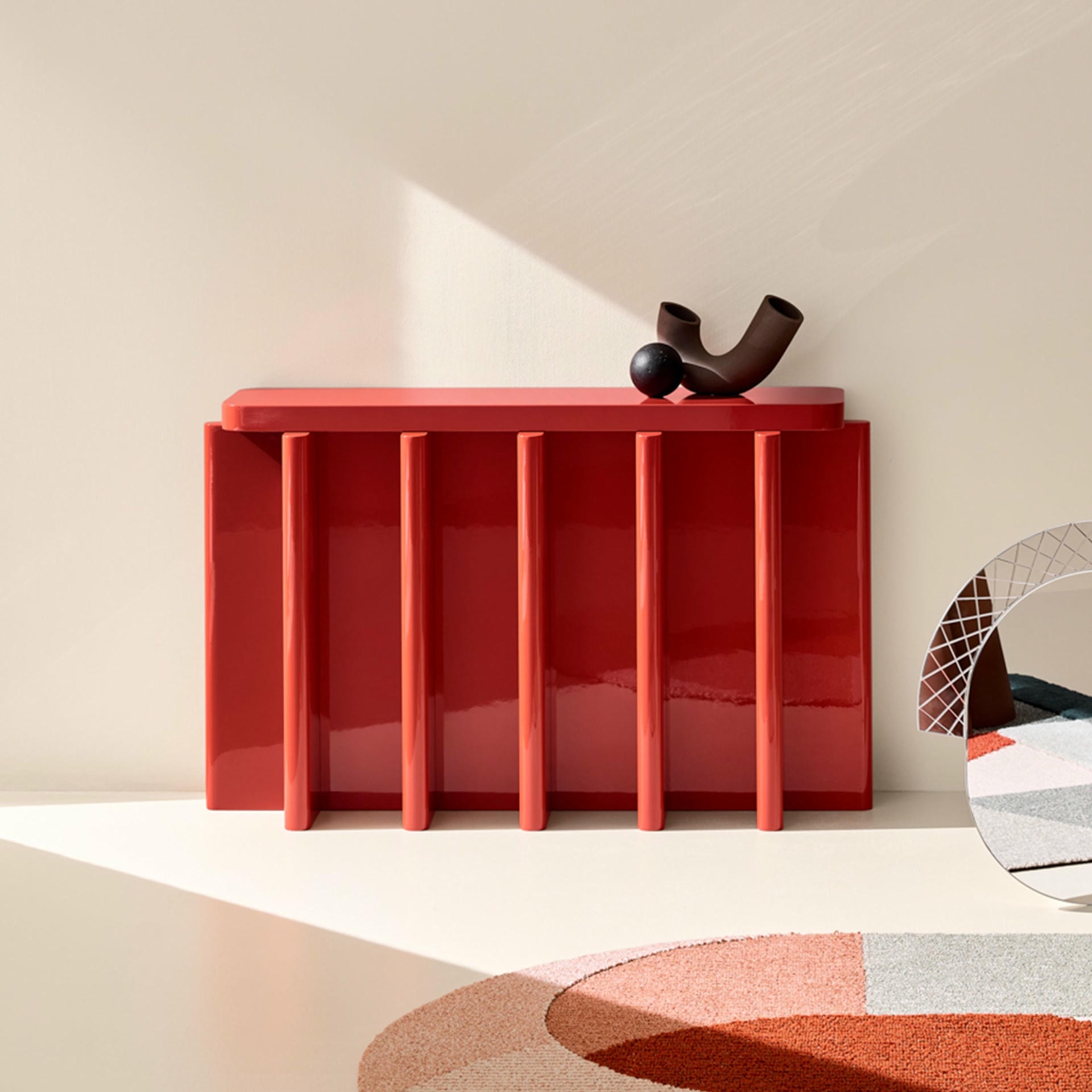Handcrafted Bordeaux Red Solid Wood Seating Spina B31 Bench by Cara Davide 16