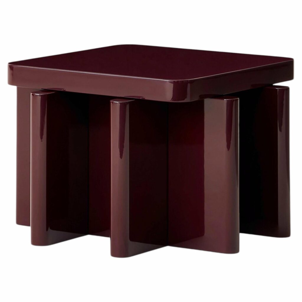 Handcrafted Bordeaux Red Solid Wood Spina T22 Wooden Side Table by Cara Davide 1