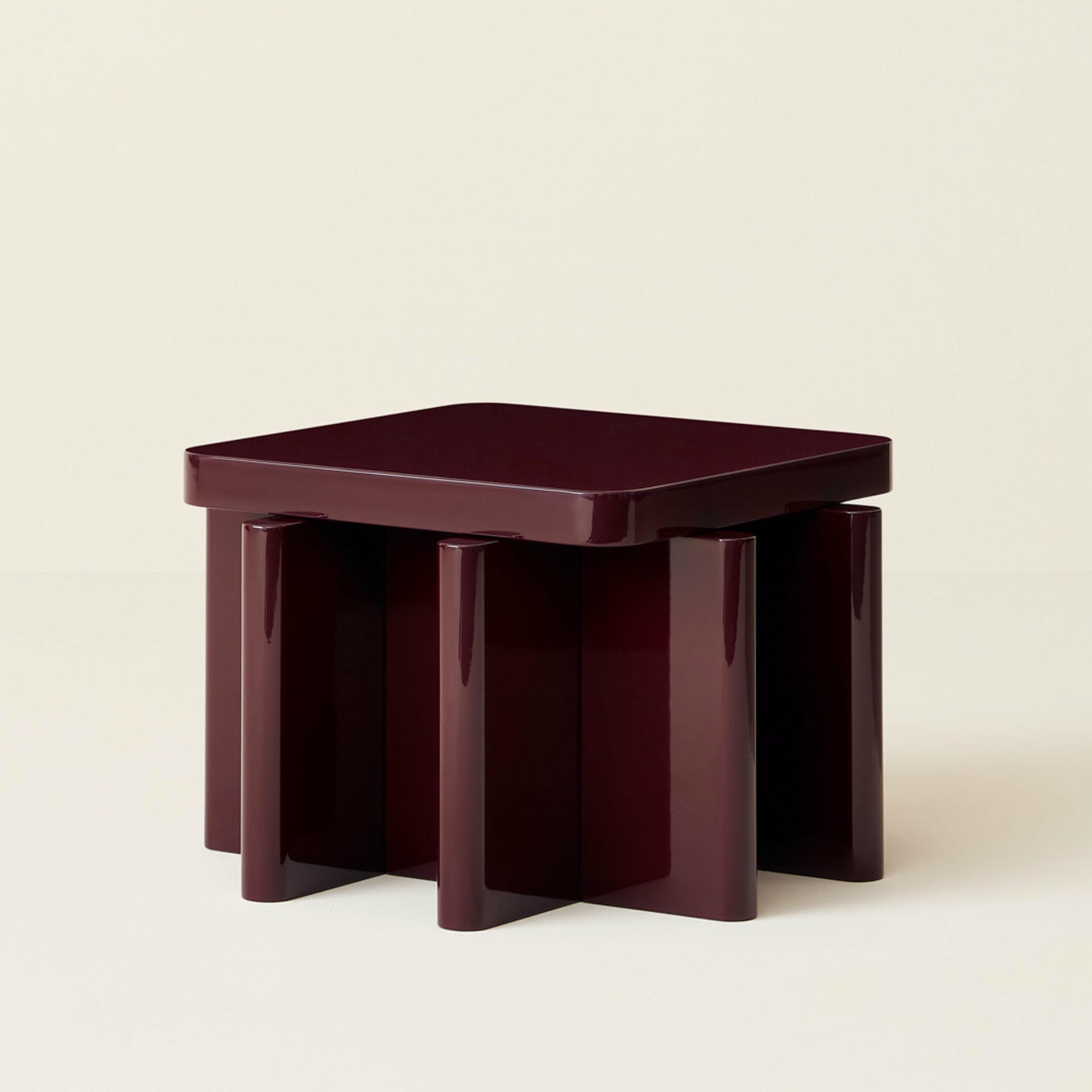 Handcrafted Bordeaux Red Solid Wood Spina T22 Wooden Side Table by Cara Davide 2
