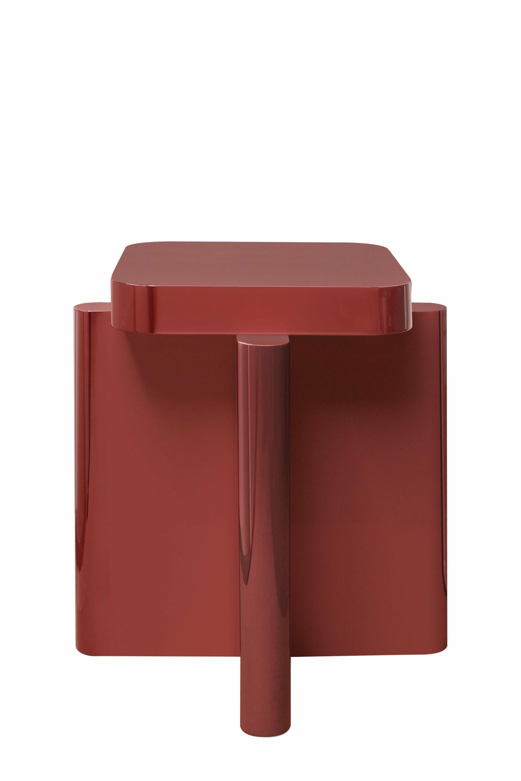 Pair of Rustic Dusty Red Solid Wood Seating Spina Wooden Stool by Cara Davide 4