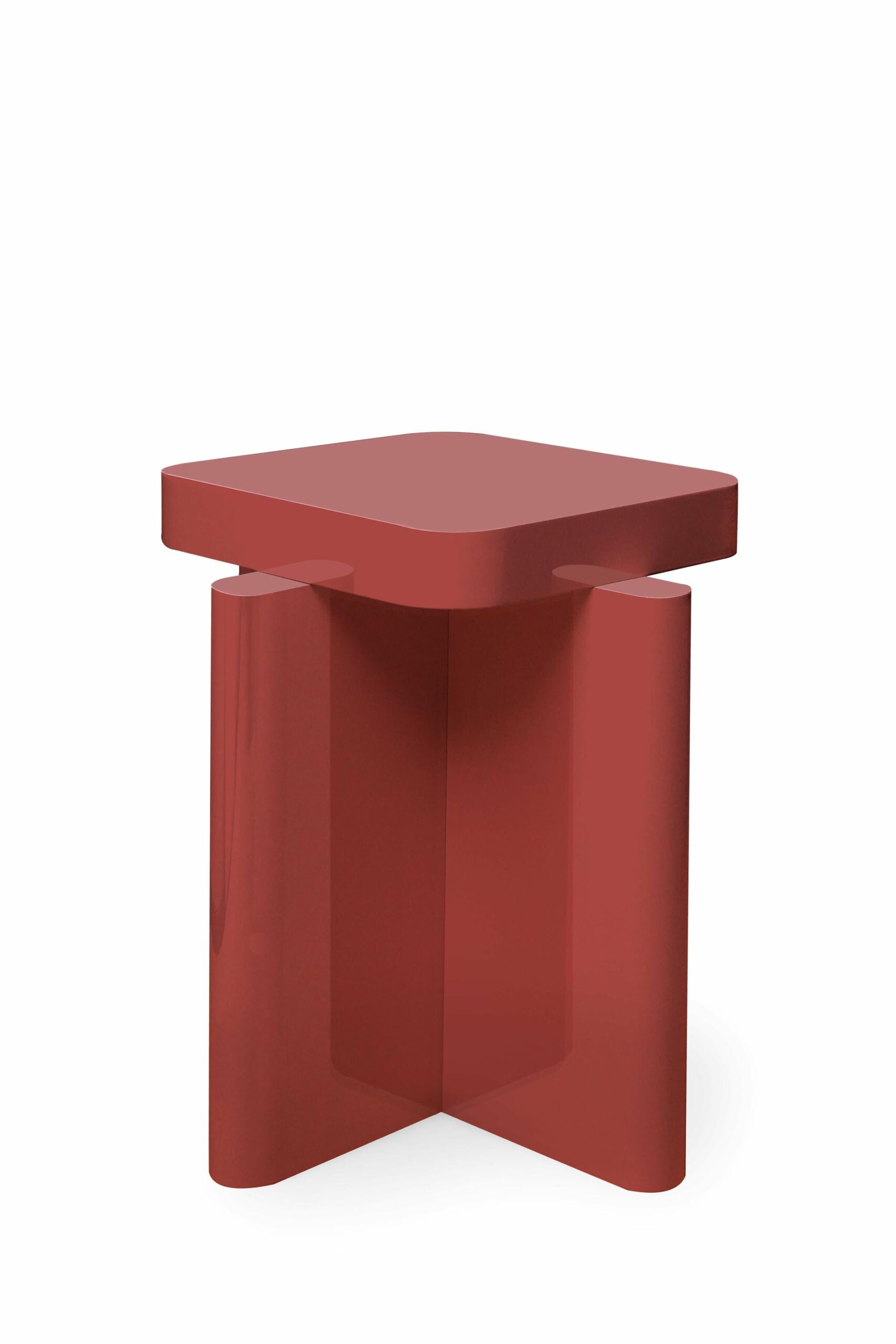 Pair of Rustic Dusty Red Solid Wood Seating Spina Wooden Stool by Cara Davide 5