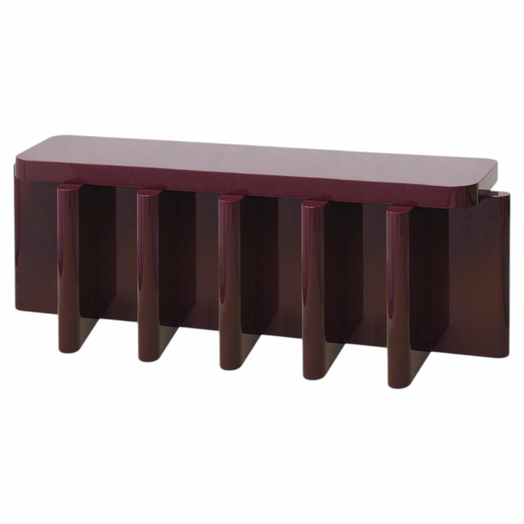 Rustic Bordeaux Red Solid Wood Seating Spina B51 Wooden Bench by Cara Davide 1