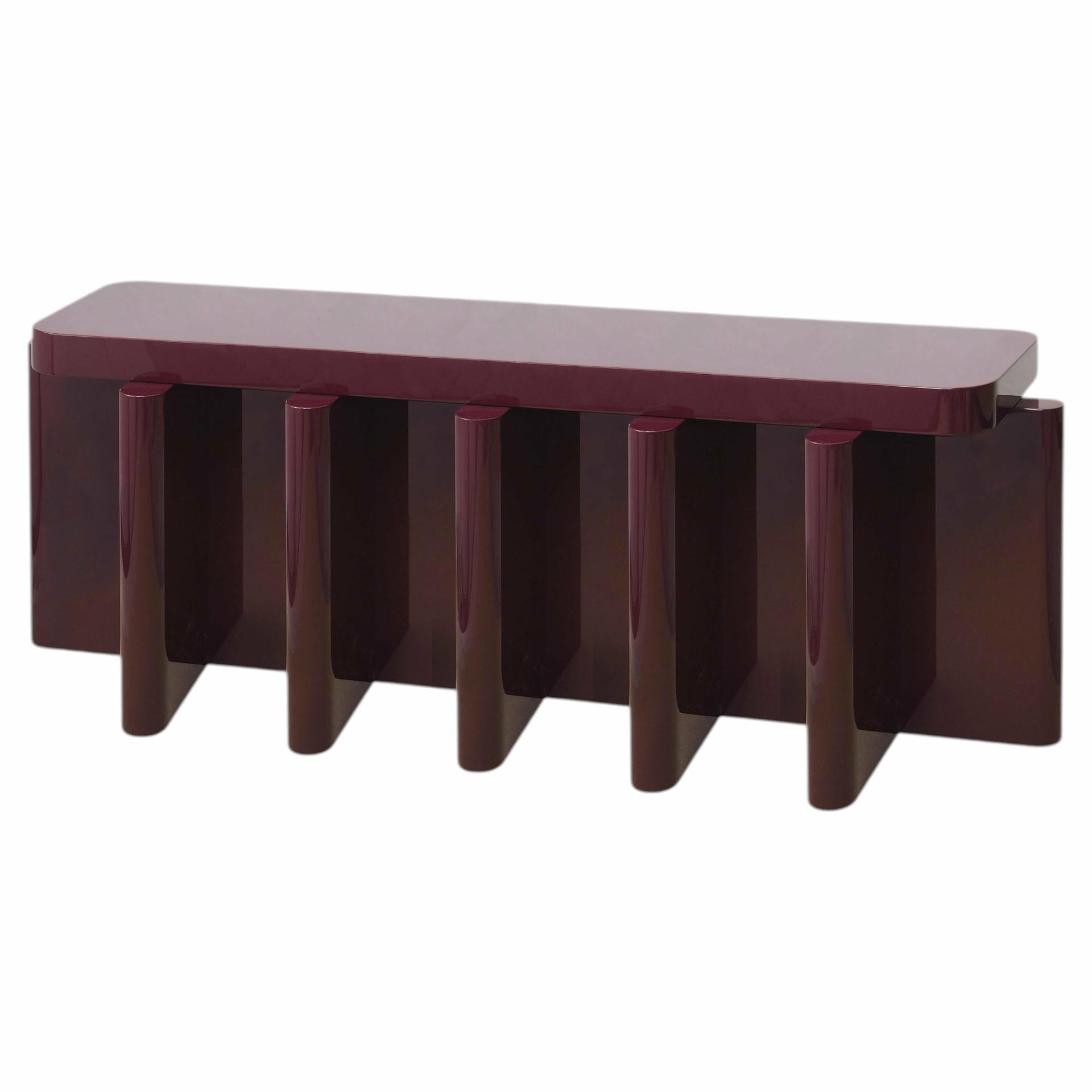 Rustic Bordeaux Red Solid Wood Seating Spina B51 Wooden Bench by Cara Davide 1