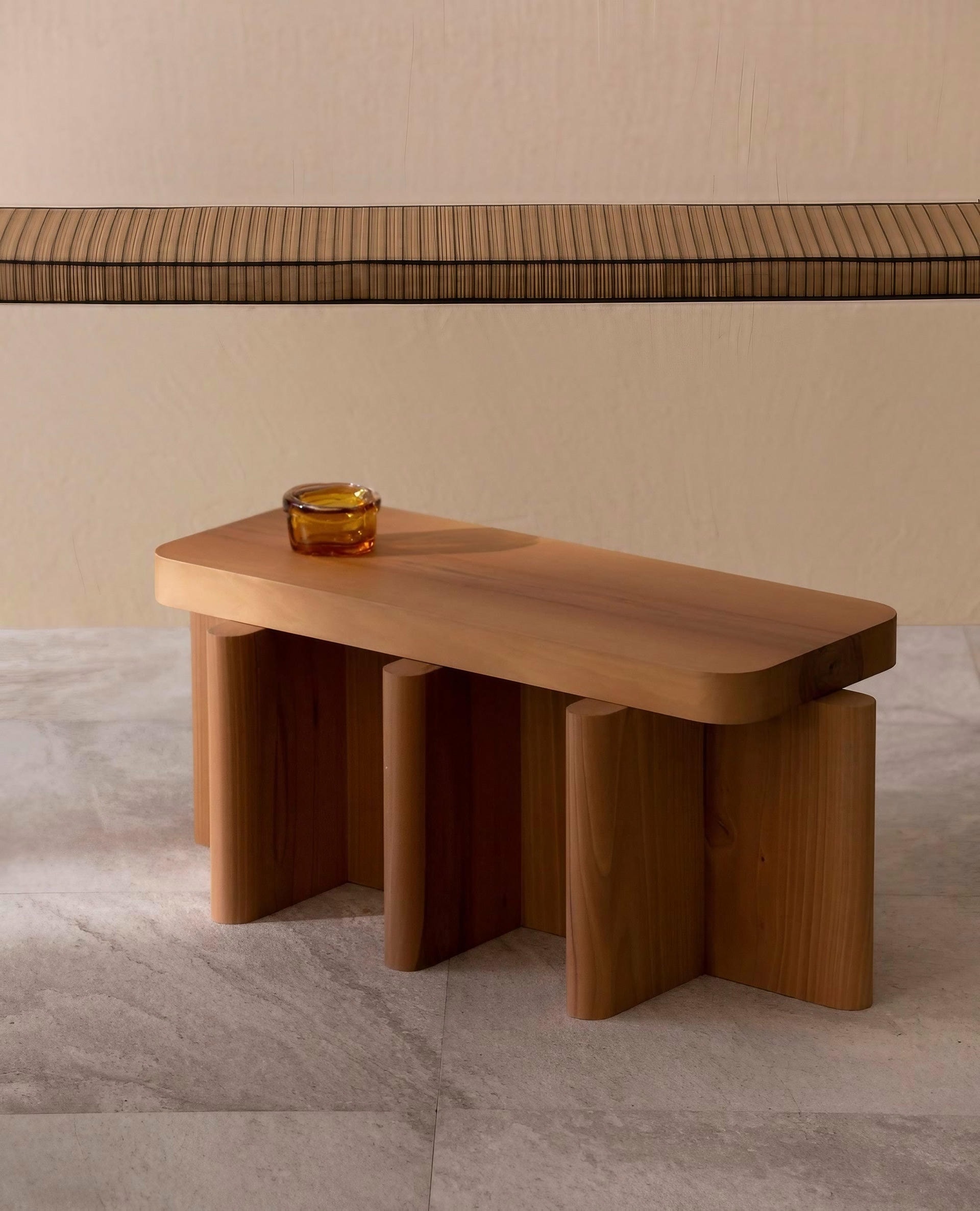 Rustic Bordeaux Red Solid Wood Seating Spina B51 Wooden Bench by Cara Davide 13
