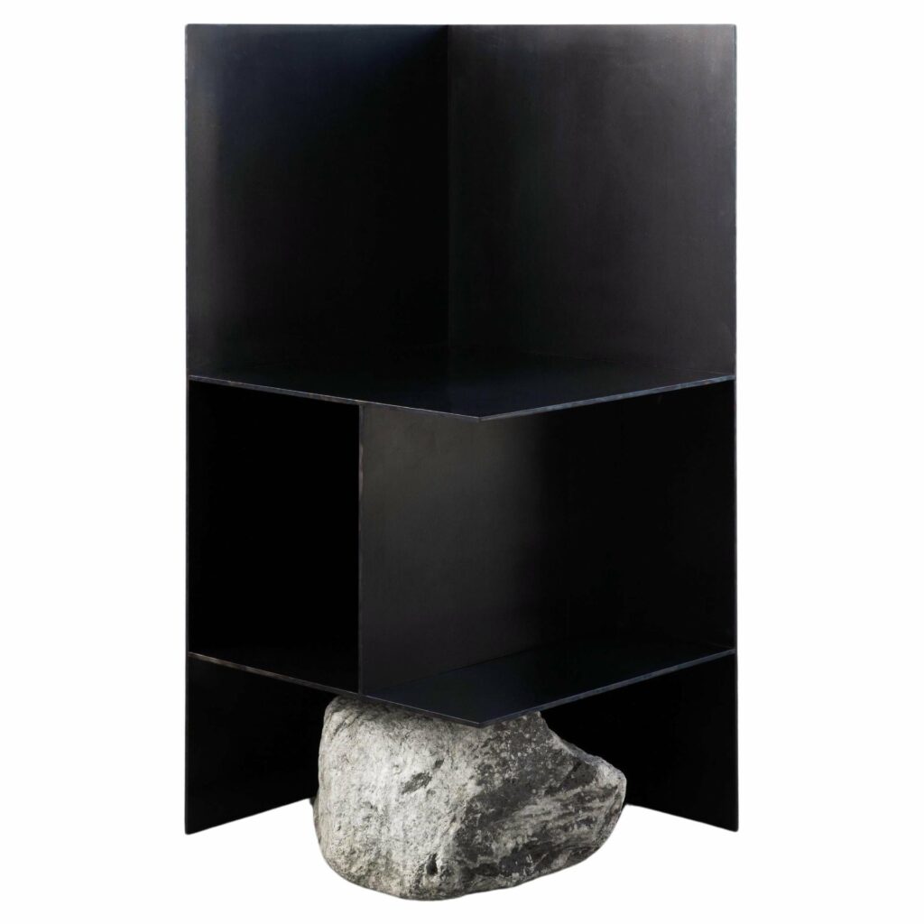 Contemporary Dark Solid Iron Steel Chair I with Natural Stone by Lee Sisan 1
