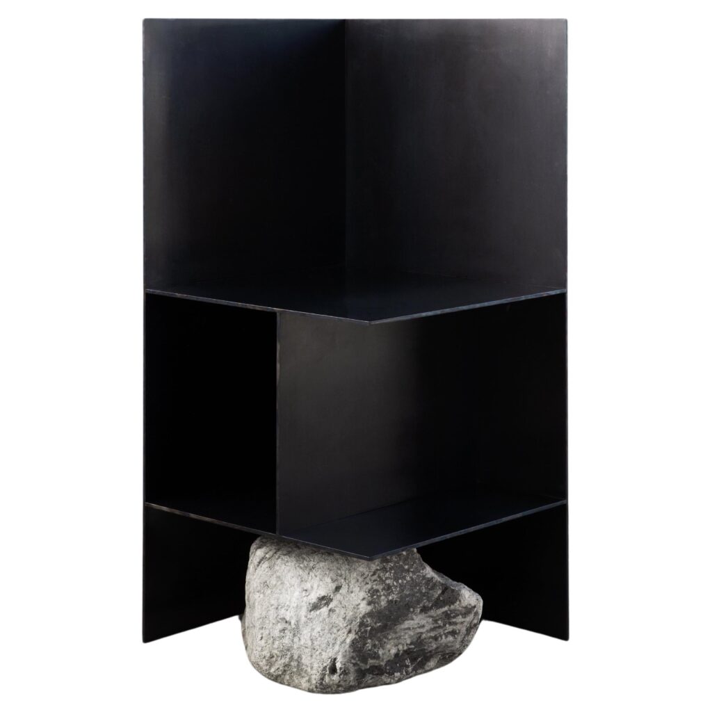 Contemporary Dark Solid Iron Steel Chair I with Natural Stone by Lee Sisan 1
