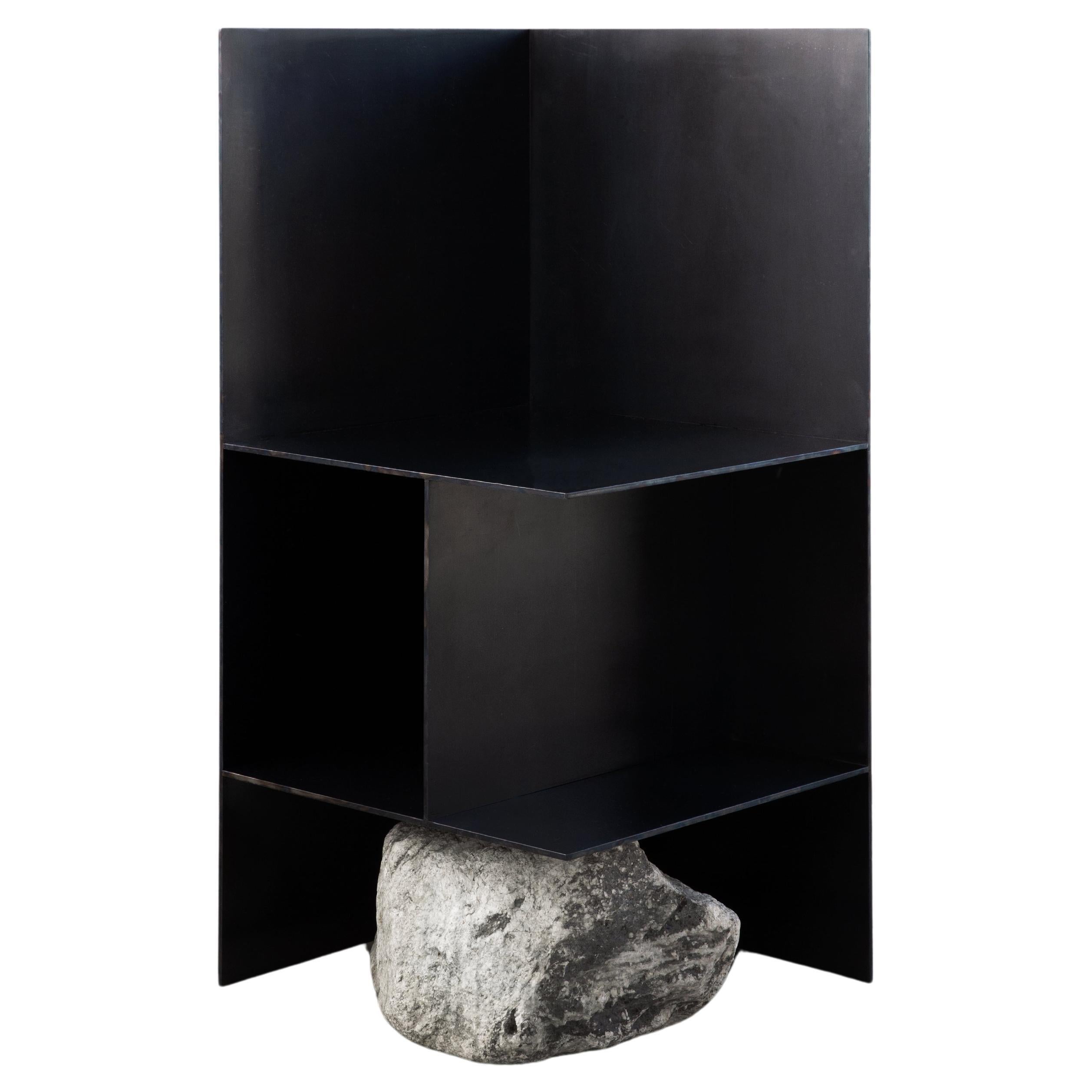Contemporary Dark Solid Iron Steel Chair I with Natural Stone by Lee Sisan 1