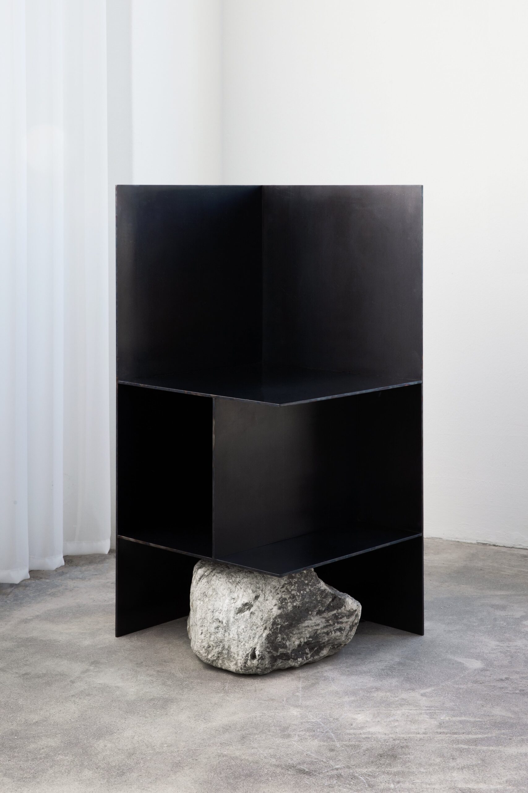 Contemporary Dark Solid Iron Steel Chair I with Natural Stone by Lee Sisan 2