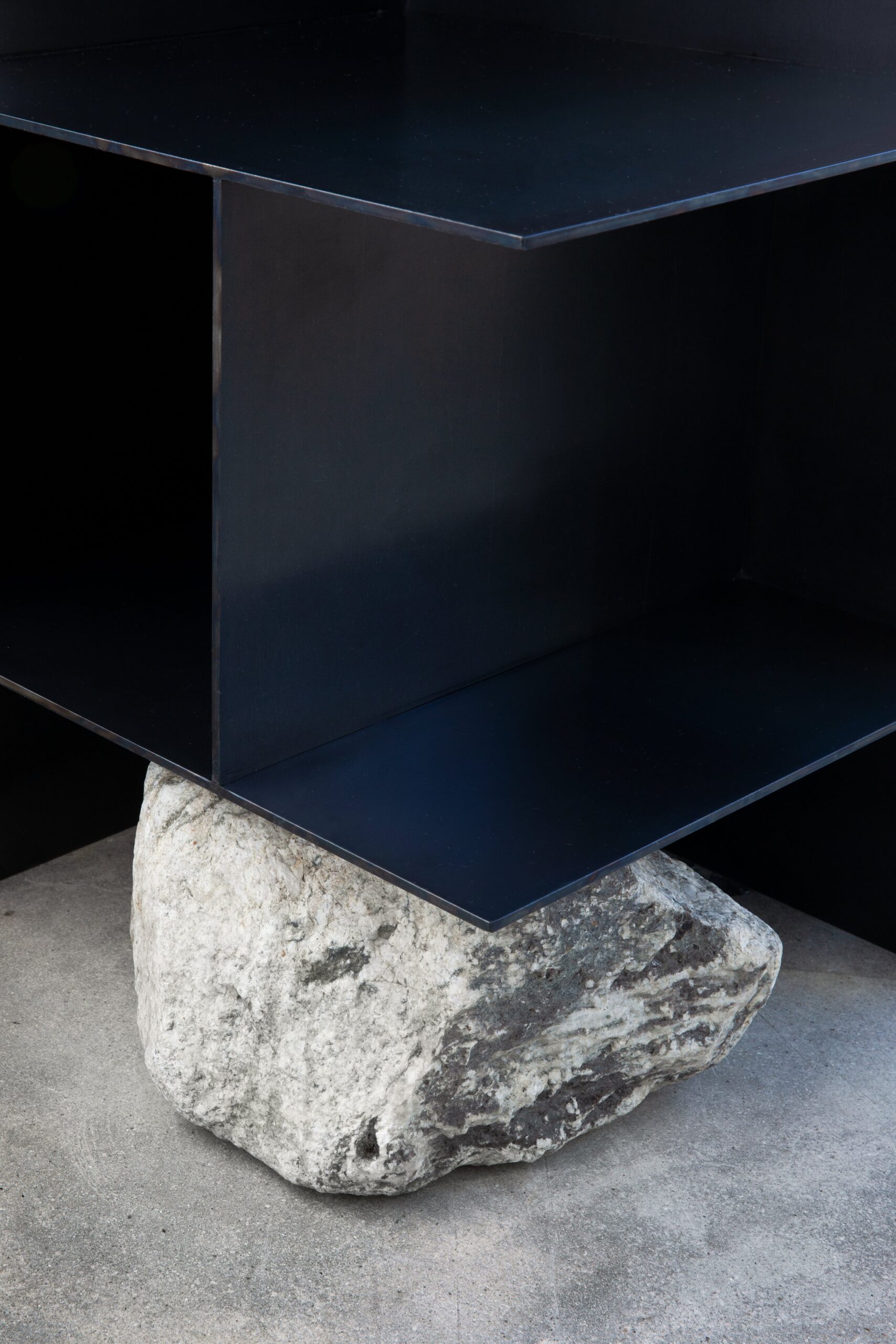 Contemporary Dark Solid Iron Steel Chair I with Natural Stone by Lee Sisan 3