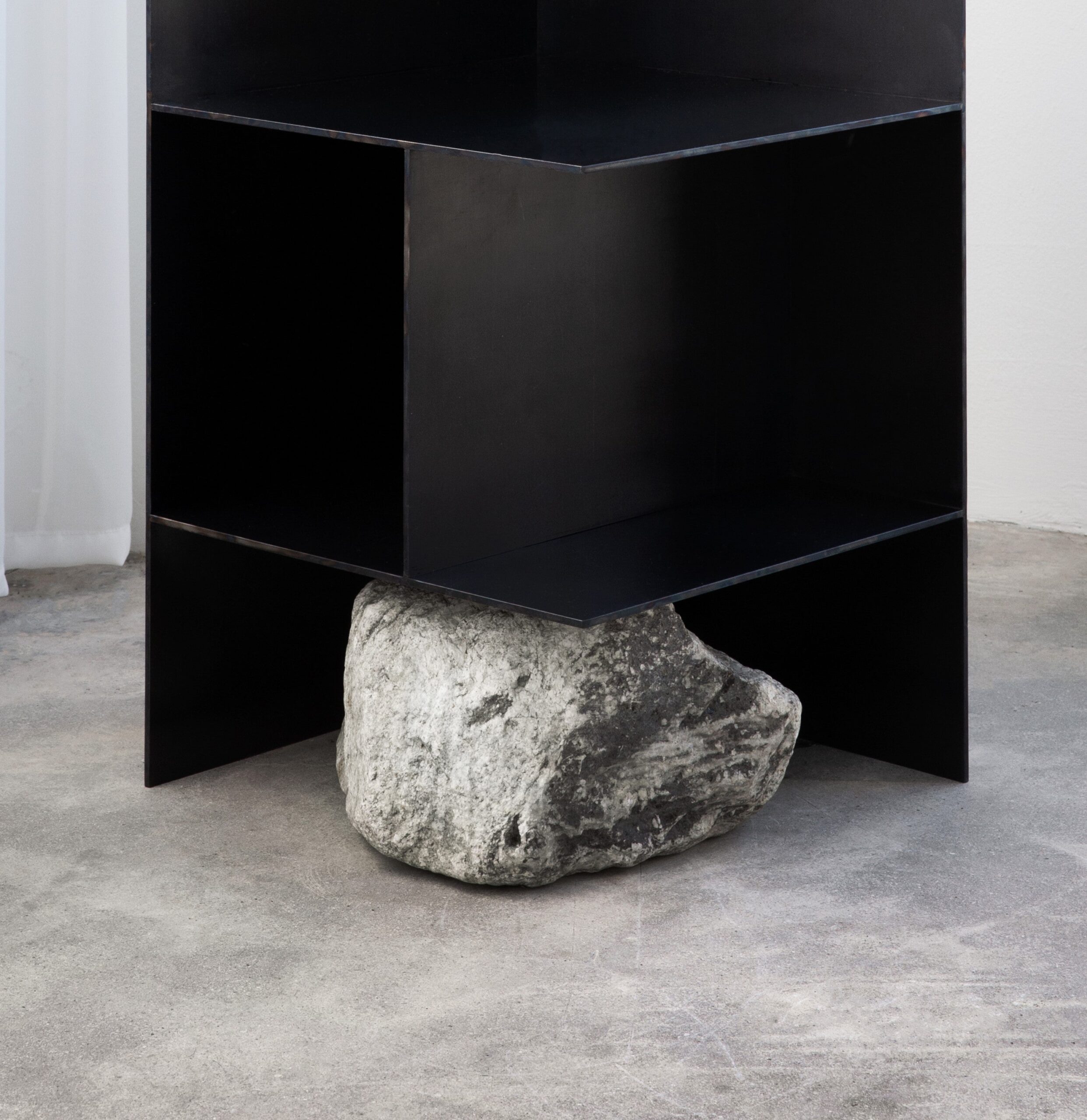 Contemporary Dark Solid Iron Steel Chair I with Natural Stone by Lee Sisan 4