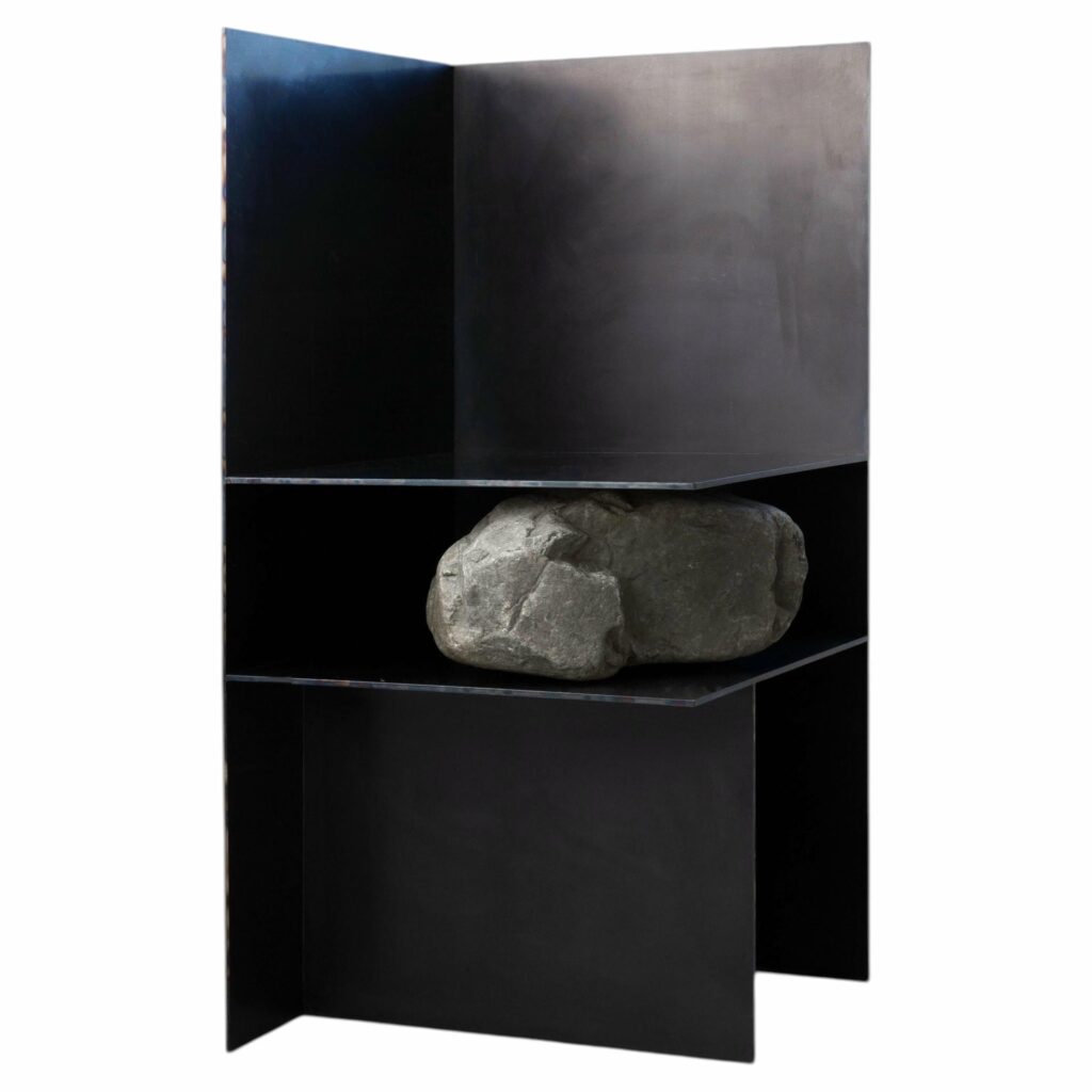 Contemporary Dark Solid Iron Steel Chair III with Natural Stone by Lee Sisan 1
