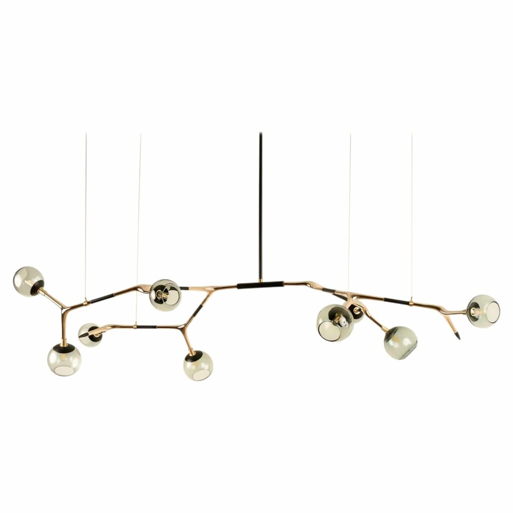 Blue Smoke and Polished Bronze Mantis 9 Pendant Lamp by Isabel Moncada 1