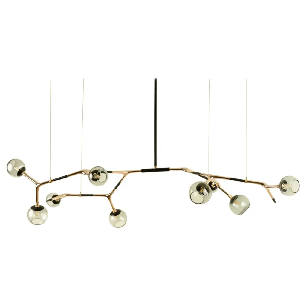 Blue Smoke and Polished Bronze Mantis 9 Pendant Lamp by Isabel Moncada 1