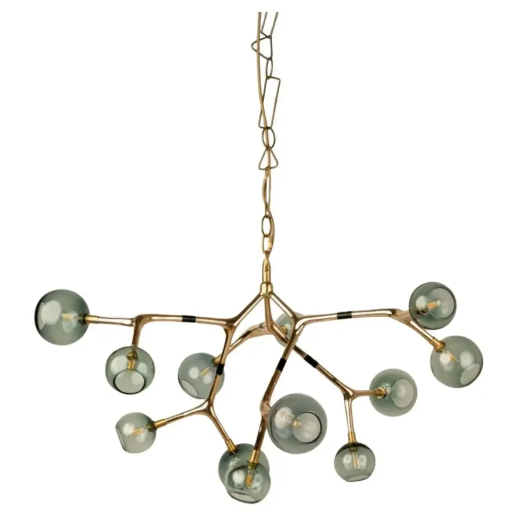 Blue Smoke and Polished Bronze Maratus 12 Pendant Lamp by Isabel Moncada 1